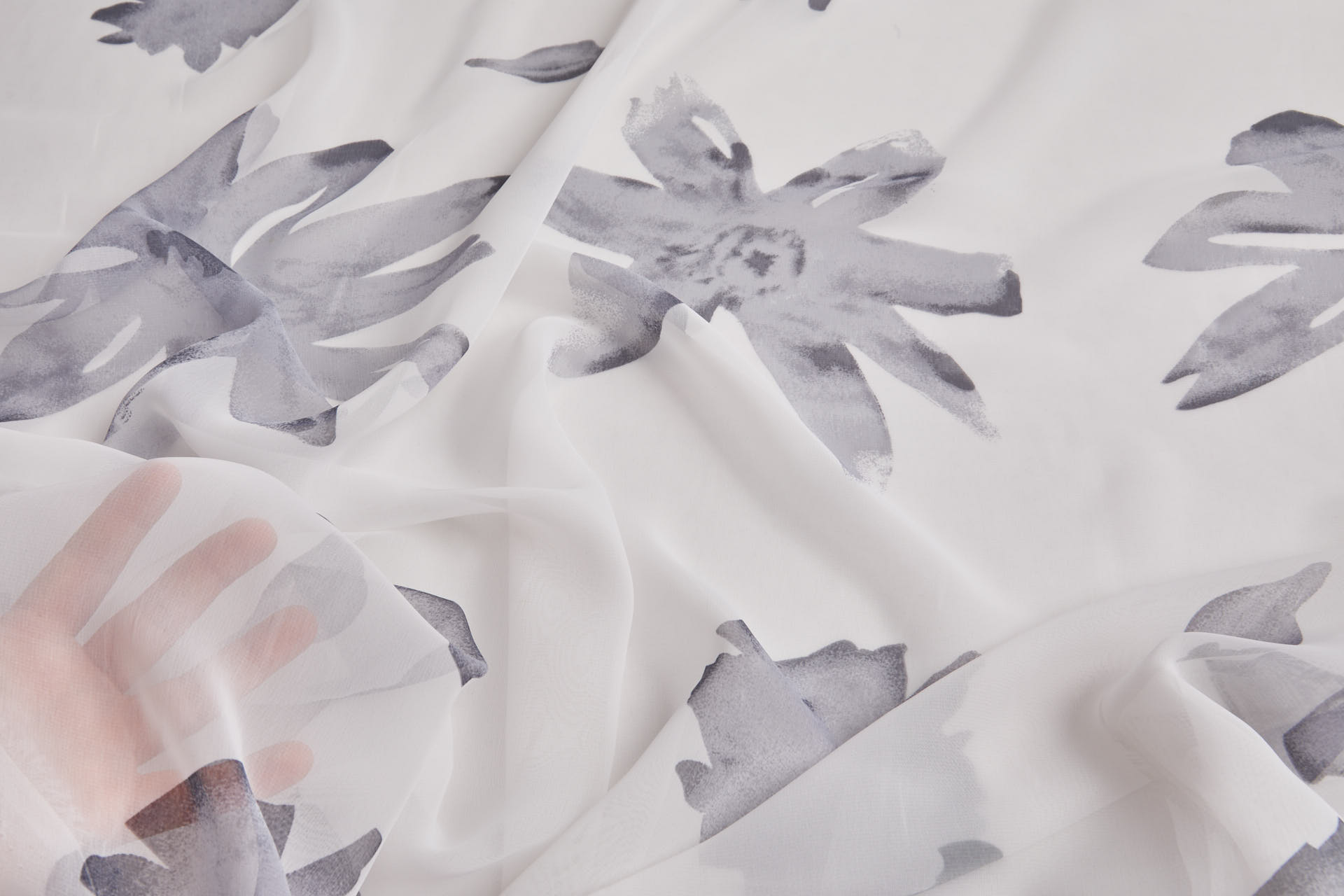 XXL Floral Print Chiffon in Grey and Ivory fabric, image 3 of 8