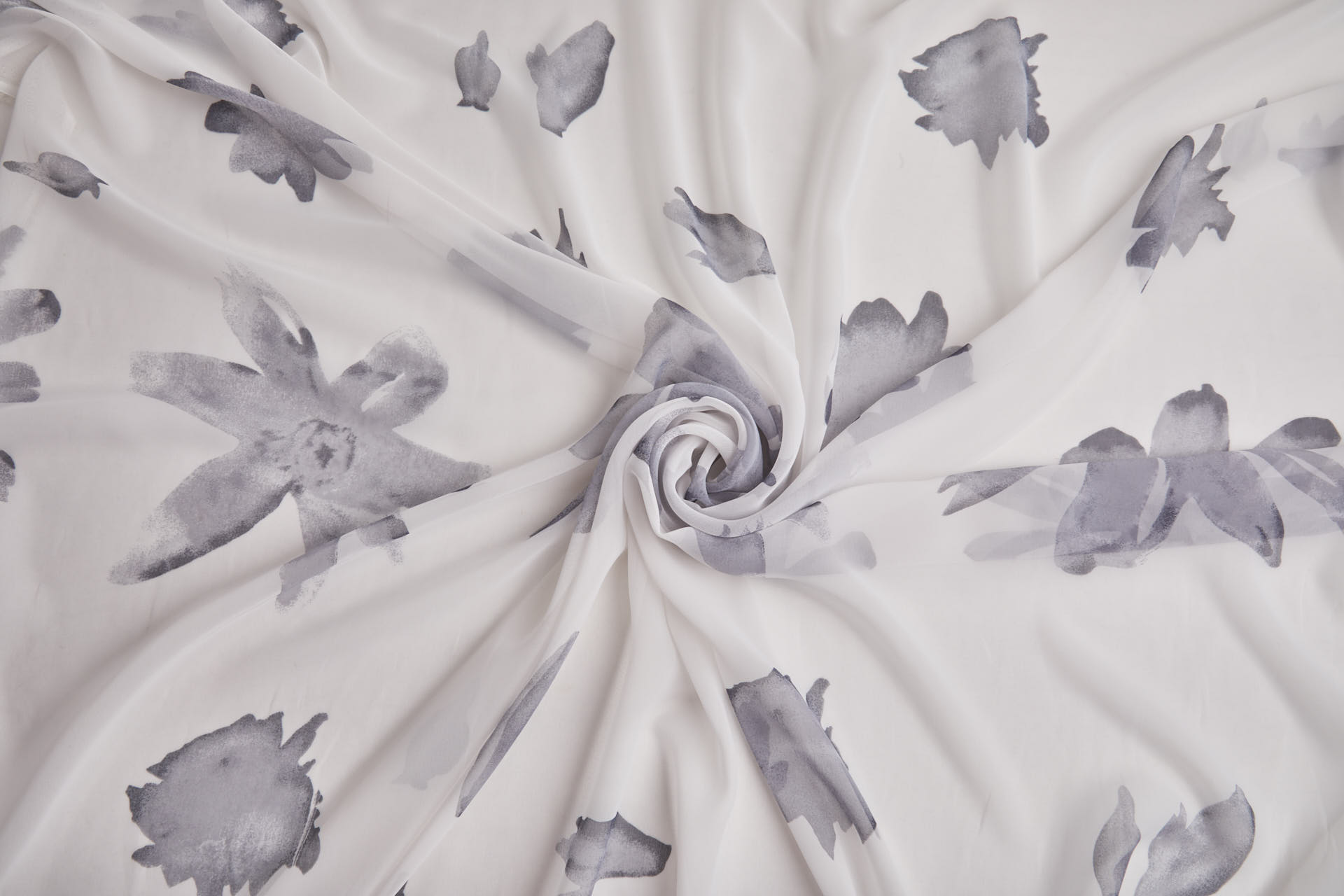 XXL Floral Print Chiffon in Grey and Ivory fabric