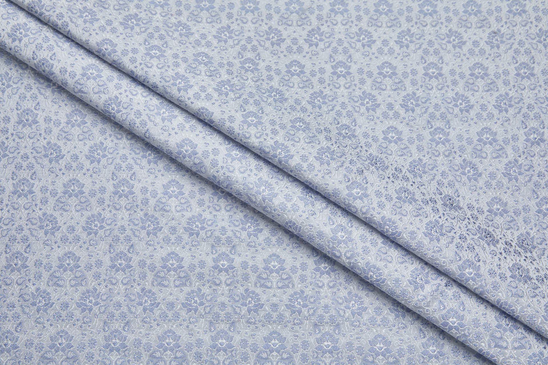 Small Pattern Banaras Brocade - Periwinkle and Ivory fabric, image 3 of 9