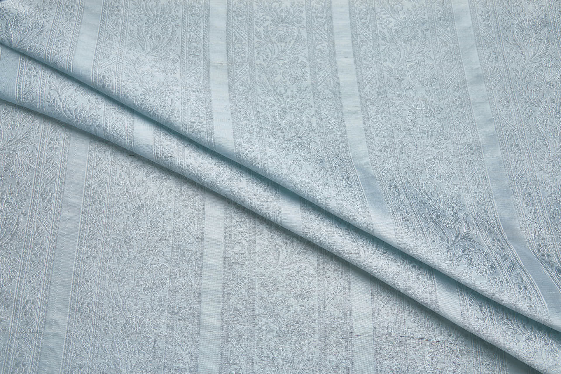 Striped Floral Banaras Brocade - Pale Blue fabric, image 3 of 8