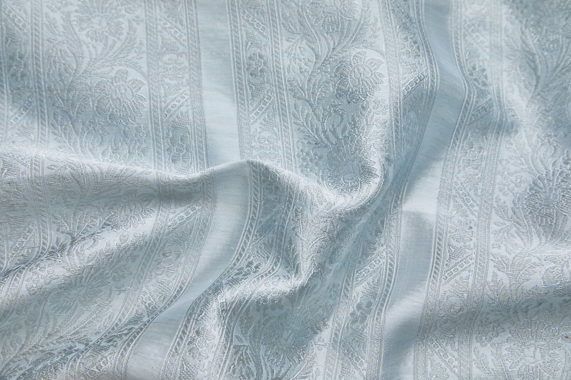 Striped Floral Banaras Brocade - Pale Blue fabric, image 2 of 8