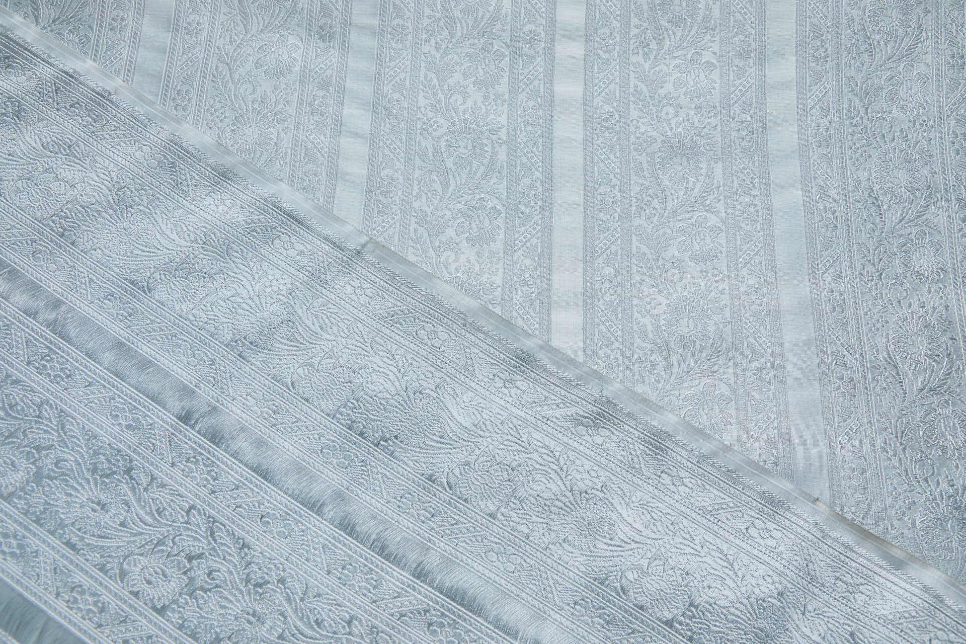 Striped Floral Banaras Brocade - Pale Blue fabric, image 7 of 8