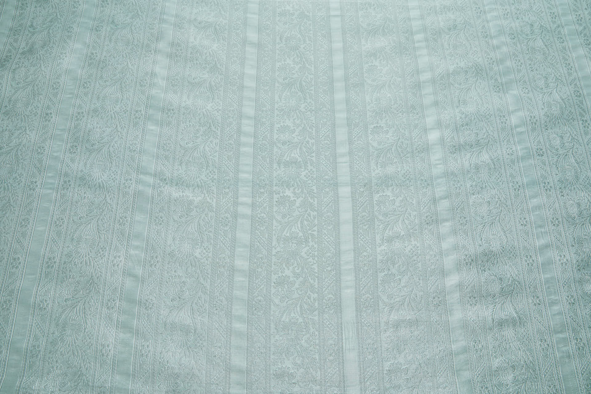 Striped Floral Banaras Brocade - Eau De Nil fabric, image 7 of 8
