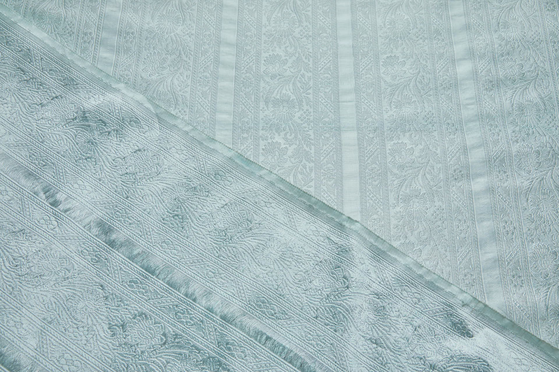 Striped Floral Banaras Brocade - Eau De Nil fabric, image 5 of 8