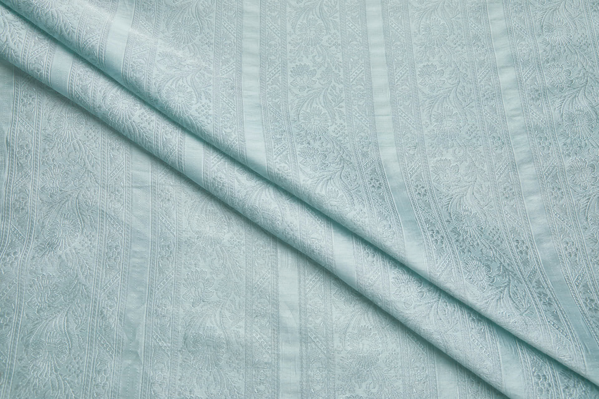Striped Floral Banaras Brocade - Eau De Nil fabric, image 3 of 8