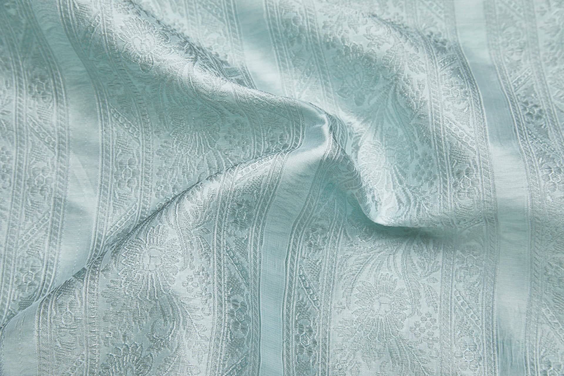 Striped Floral Banaras Brocade - Eau De Nil fabric, image 2 of 8