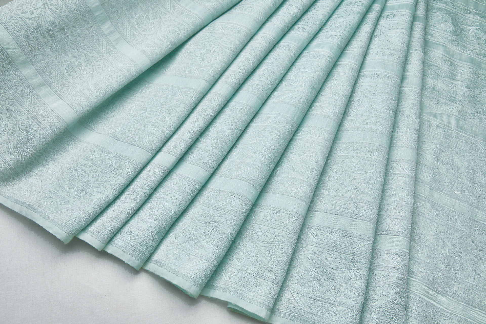 Striped Floral Banaras Brocade - Eau De Nil fabric