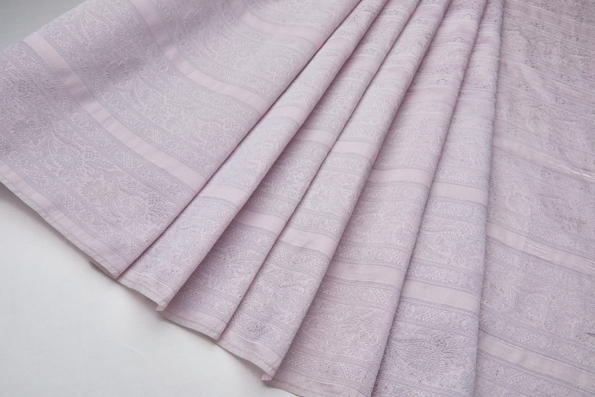 Striped Floral Banaras Brocade - Sugar Pink fabric