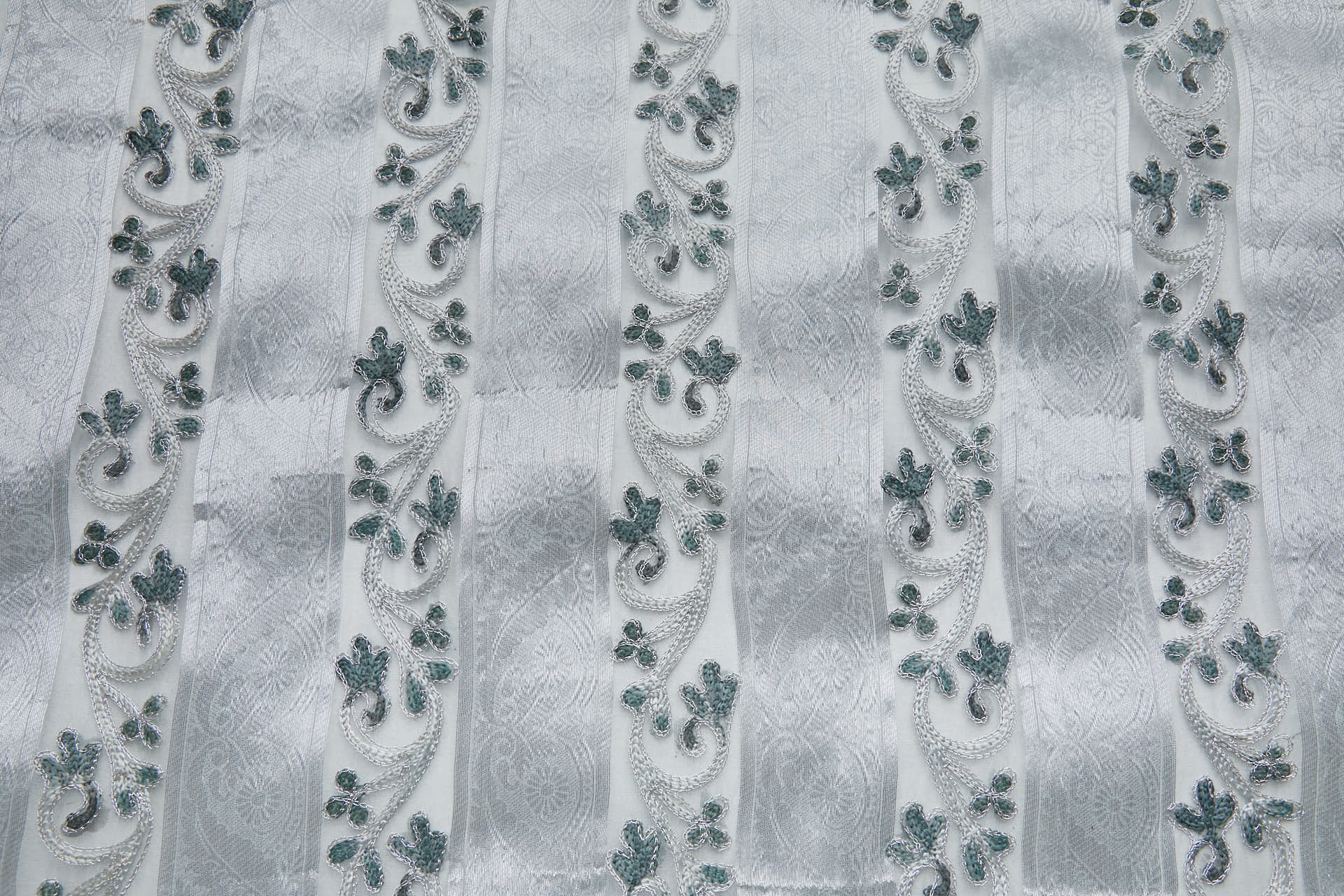 Woven Organza Stripe with Crewel Embroidery - Pale Blue, Silver and Blueish Grey fabric, image 7 of 7