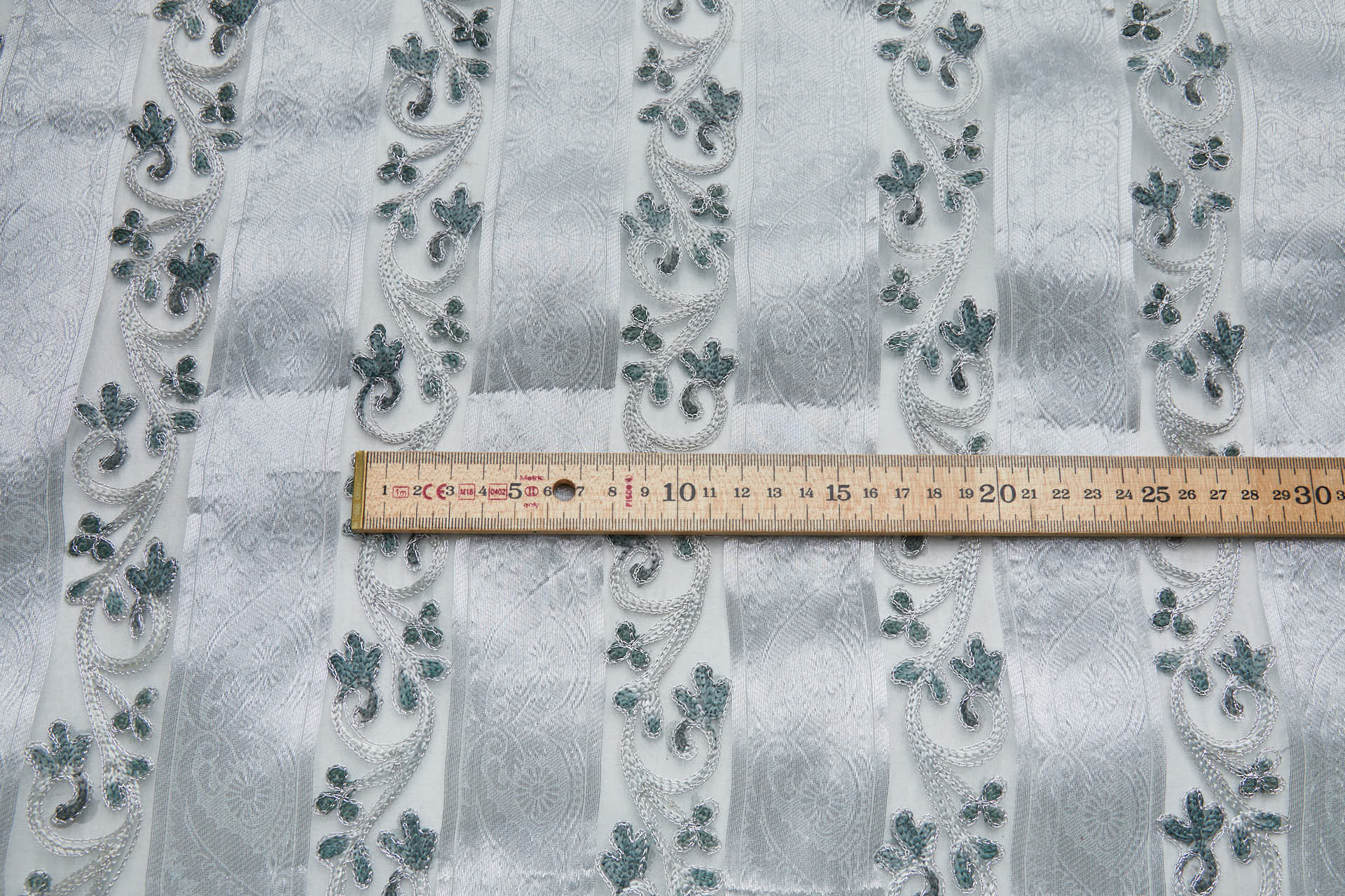 Woven Organza Stripe with Crewel Embroidery - Pale Blue, Silver and Blueish Grey fabric, image 3 of 7