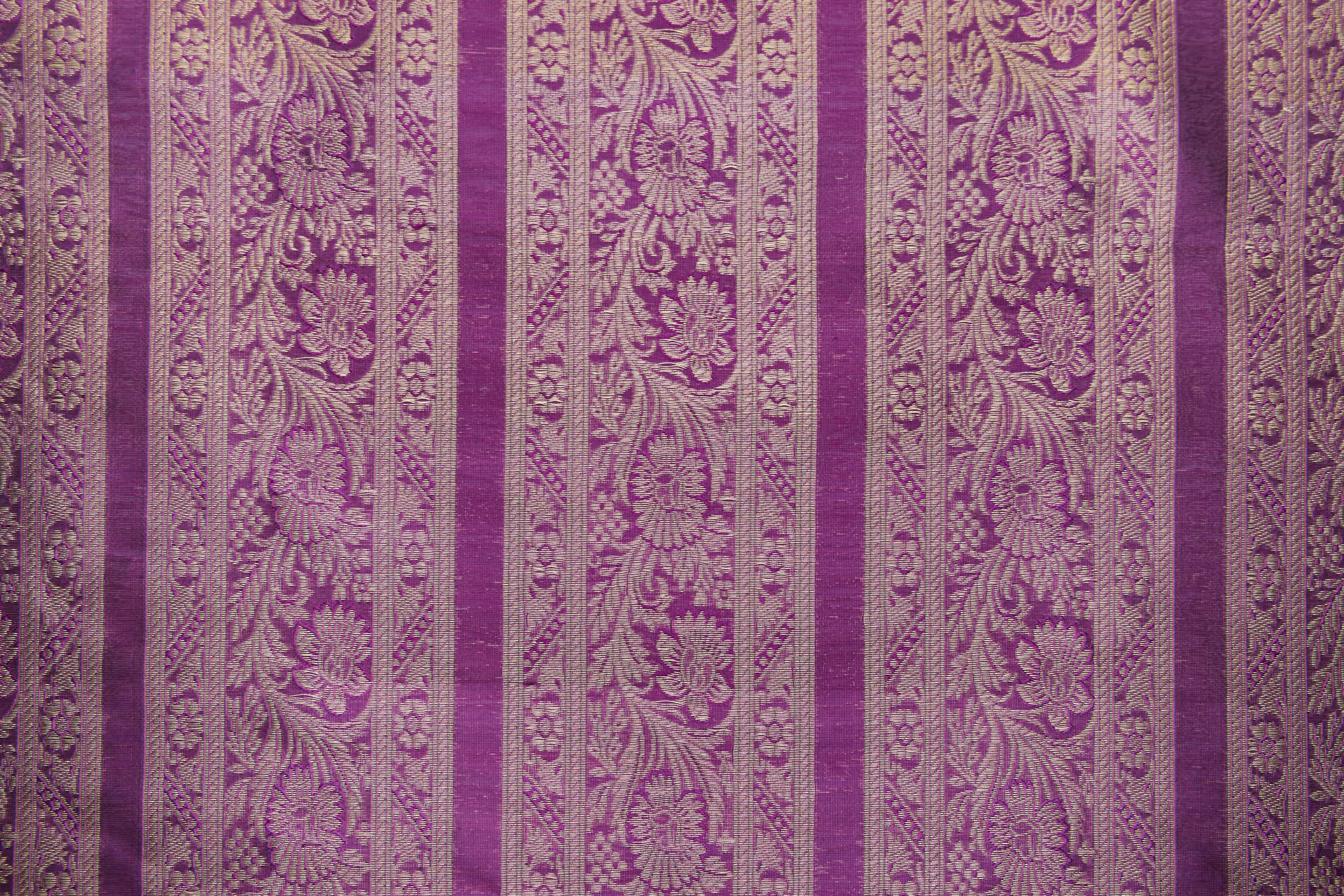 Striped Floral Banaras Brocade - African Violet, Black and Gold fabric, image 3 of 9