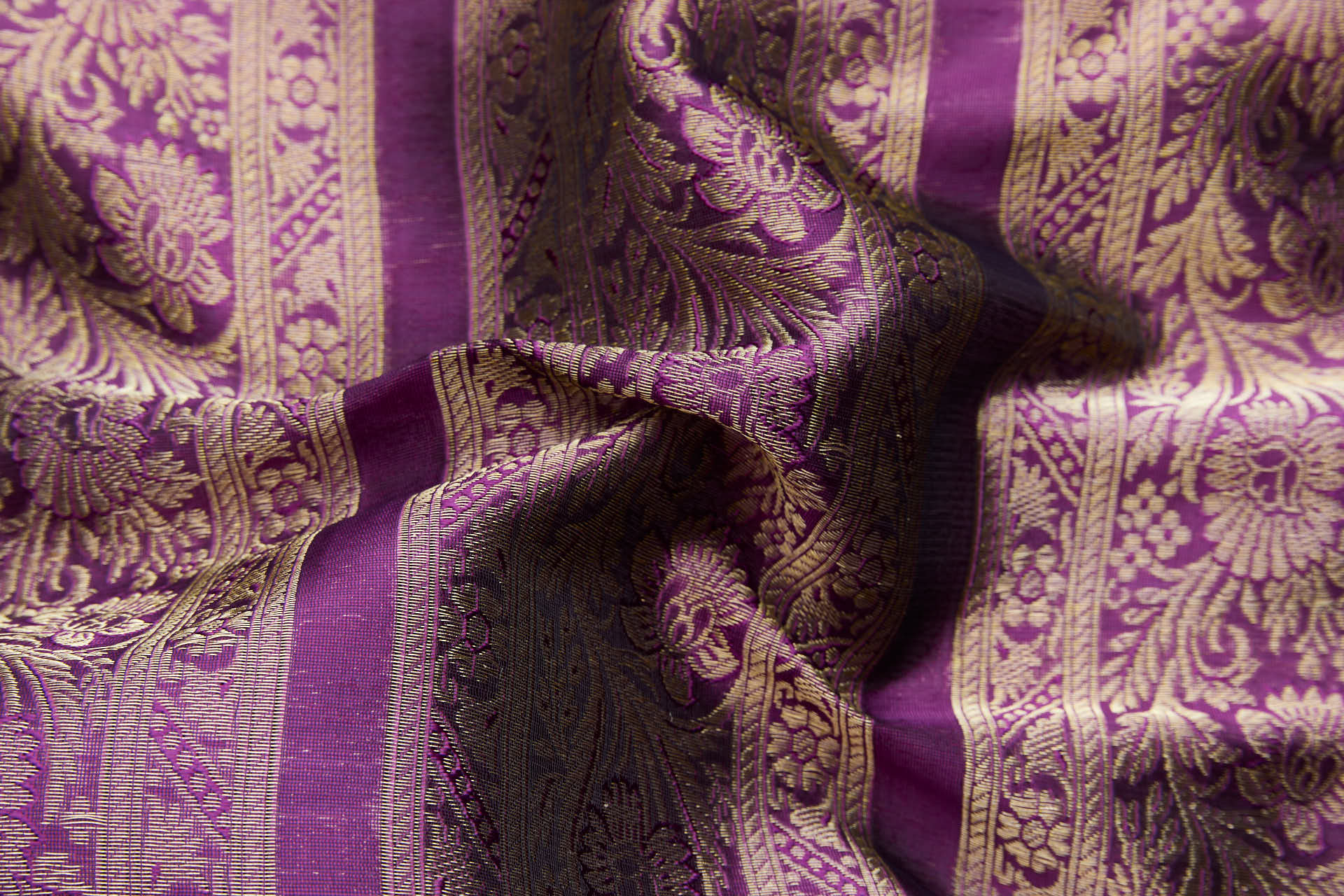 Striped Floral Banaras Brocade - African Violet, Black and Gold fabric, image 8 of 9