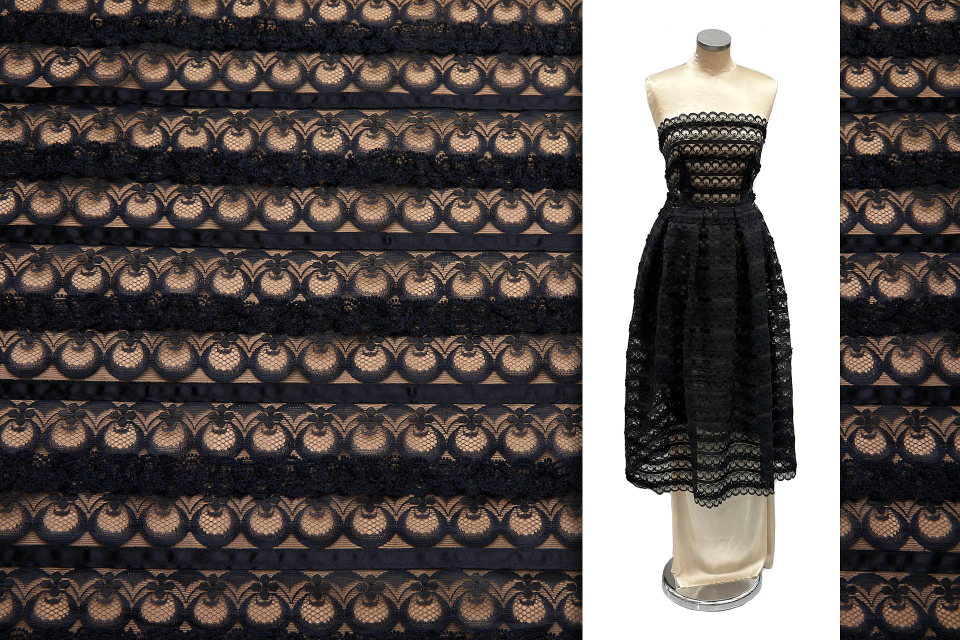 Poison Apple Lace Stripe with Applique in Black fabric