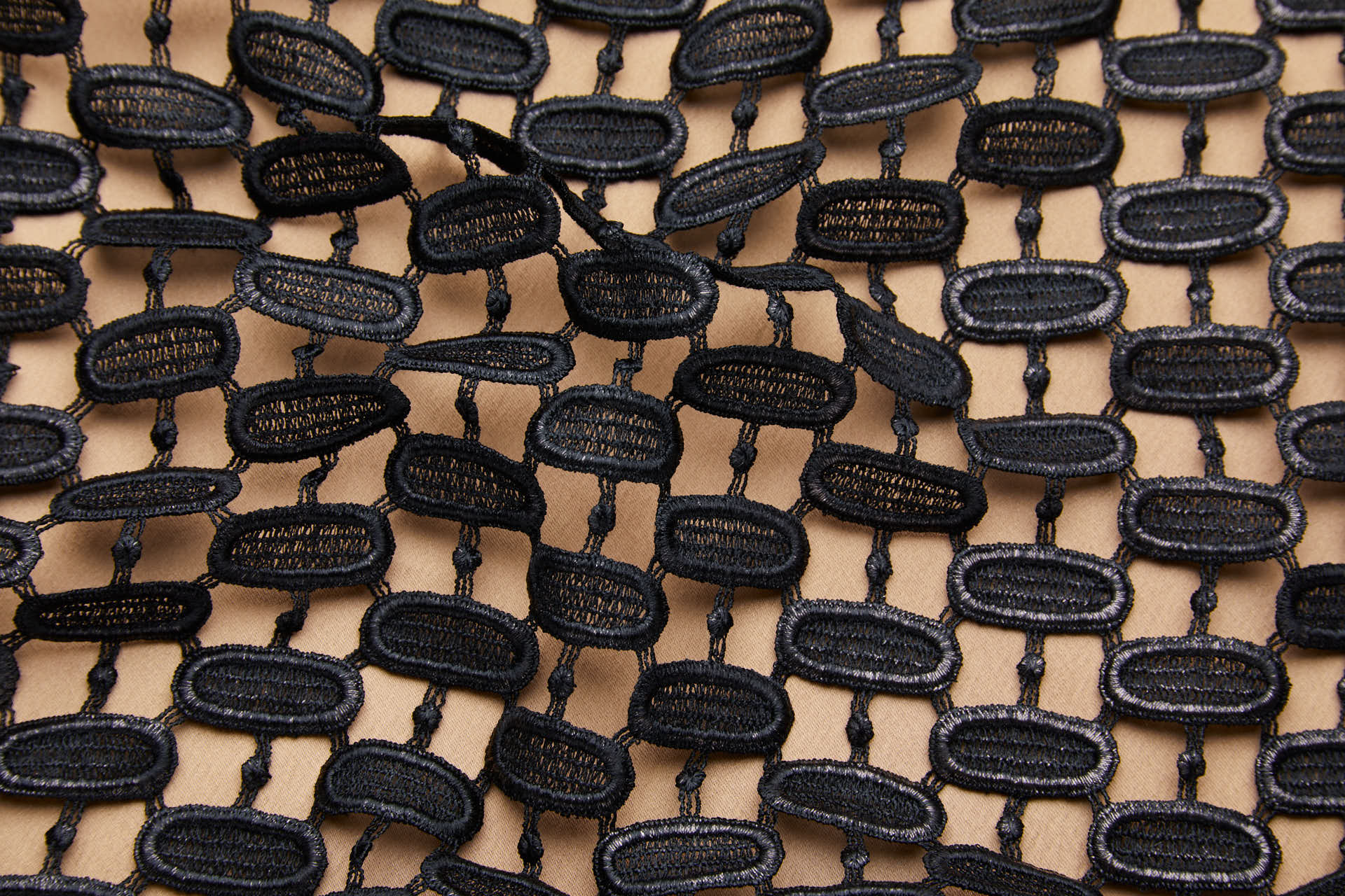 Lozenge Links Foiled Guipure in Black fabric, image 2 of 9