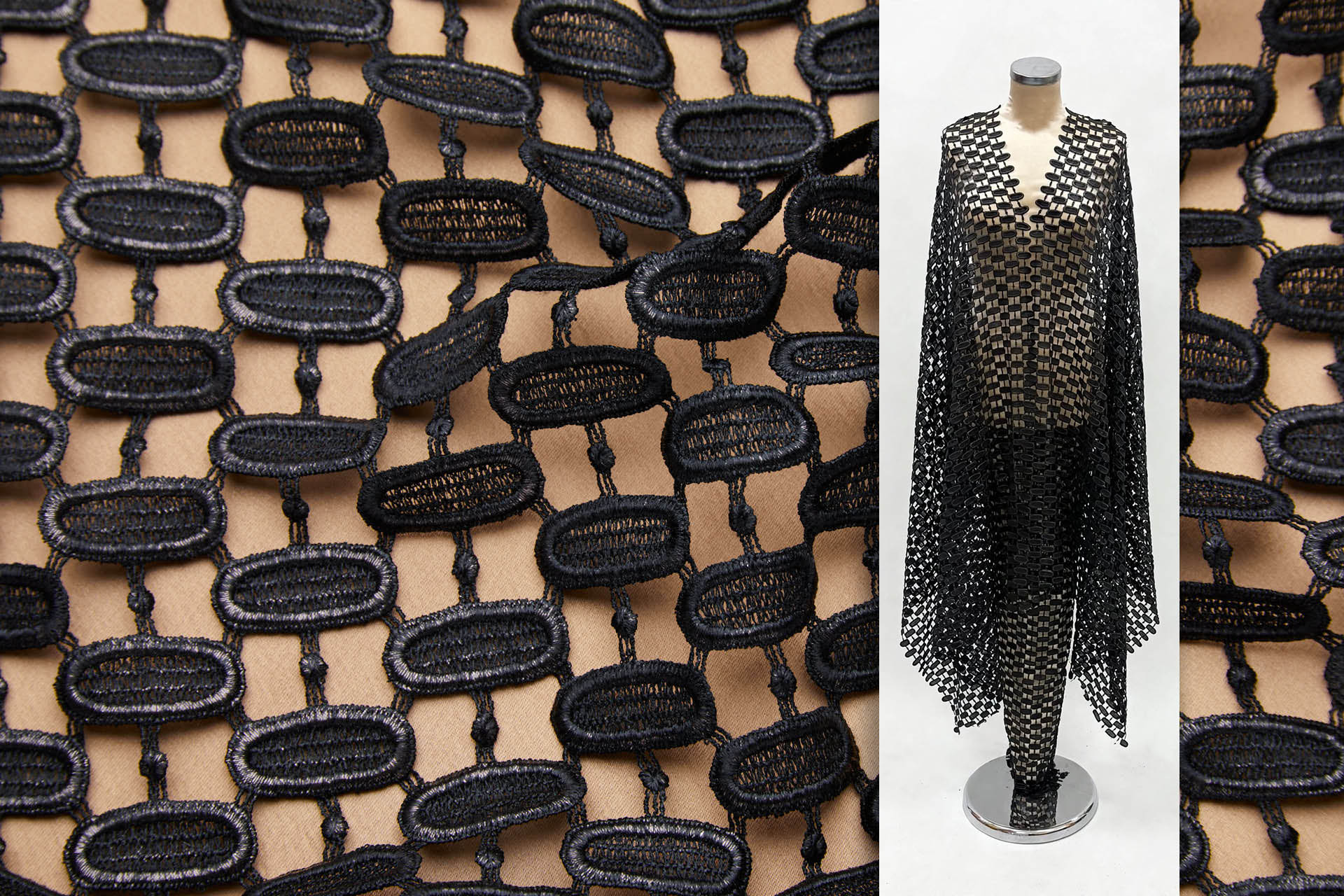 Lozenge Links Foiled Guipure in Black fabric