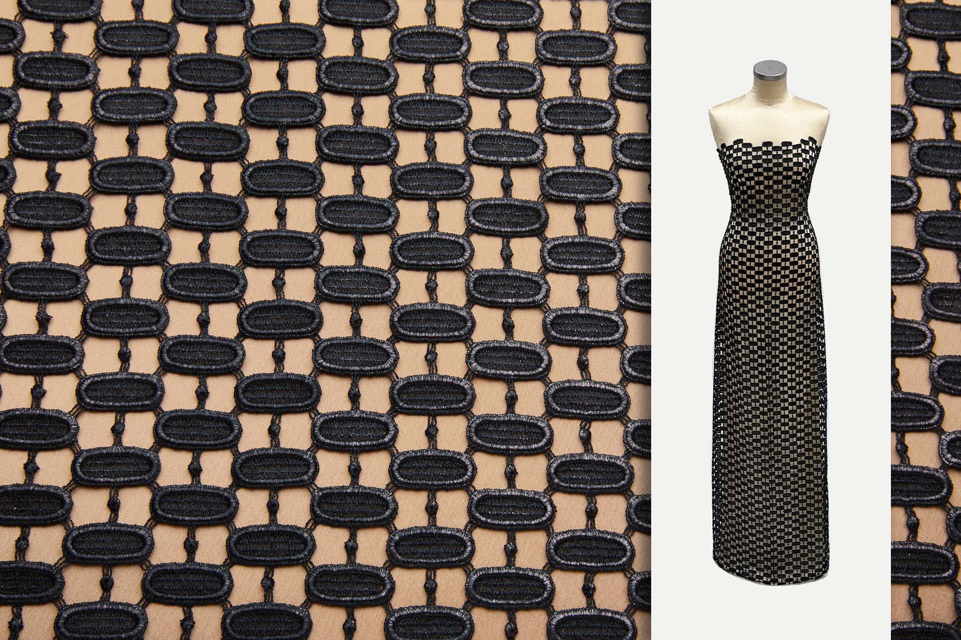 Lozenge Links Foiled Guipure in Black fabric, image 8 of 9