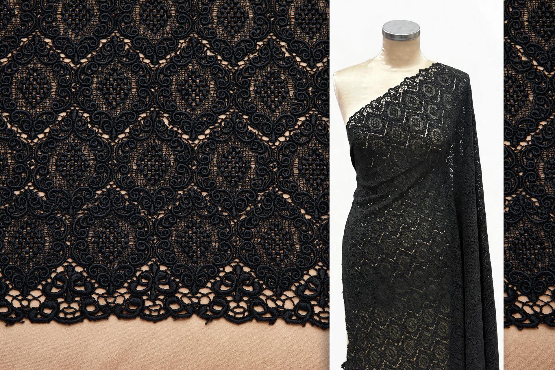Ornamental Trapezoid Dense Guipure in Black fabric