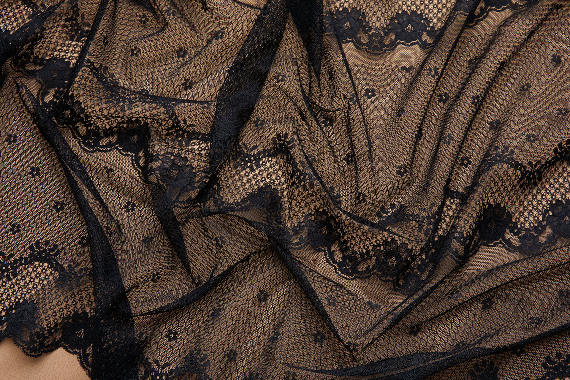 Lace Border / Stripe in Black fabric, image 4 of 11