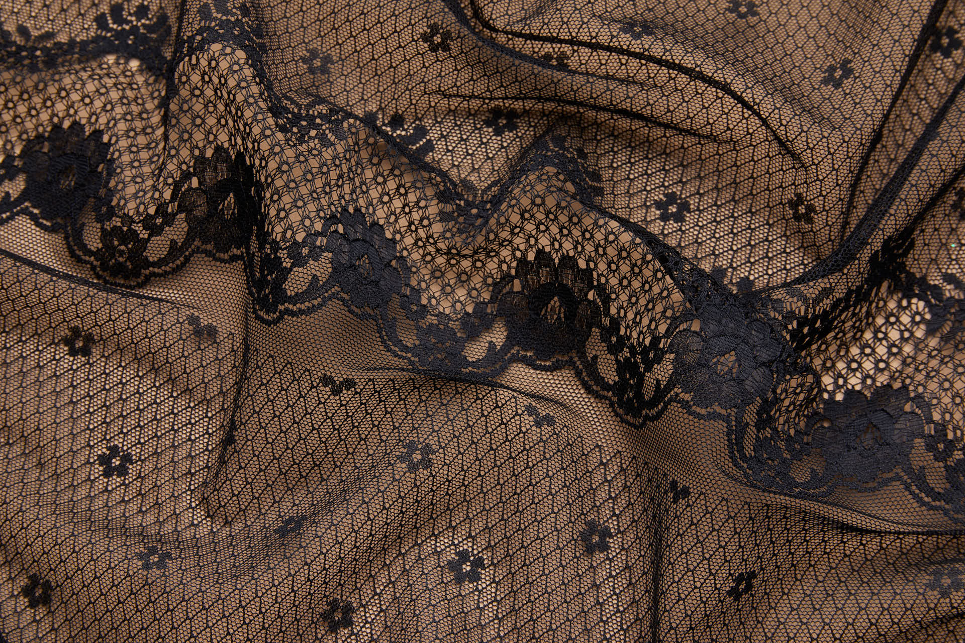 Lace Border / Stripe in Black fabric, image 5 of 11
