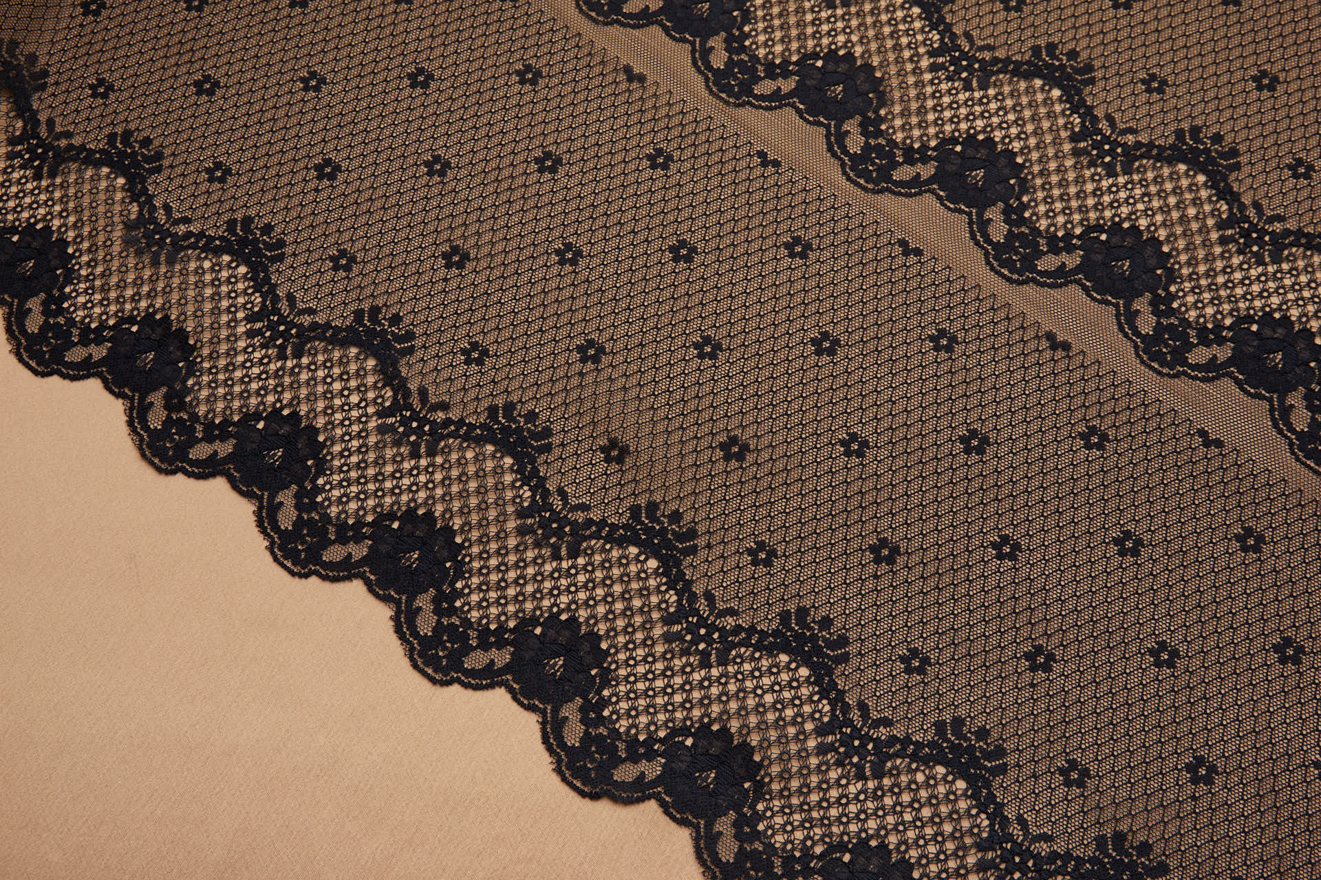 Lace Border / Stripe in Black fabric, image 7 of 11