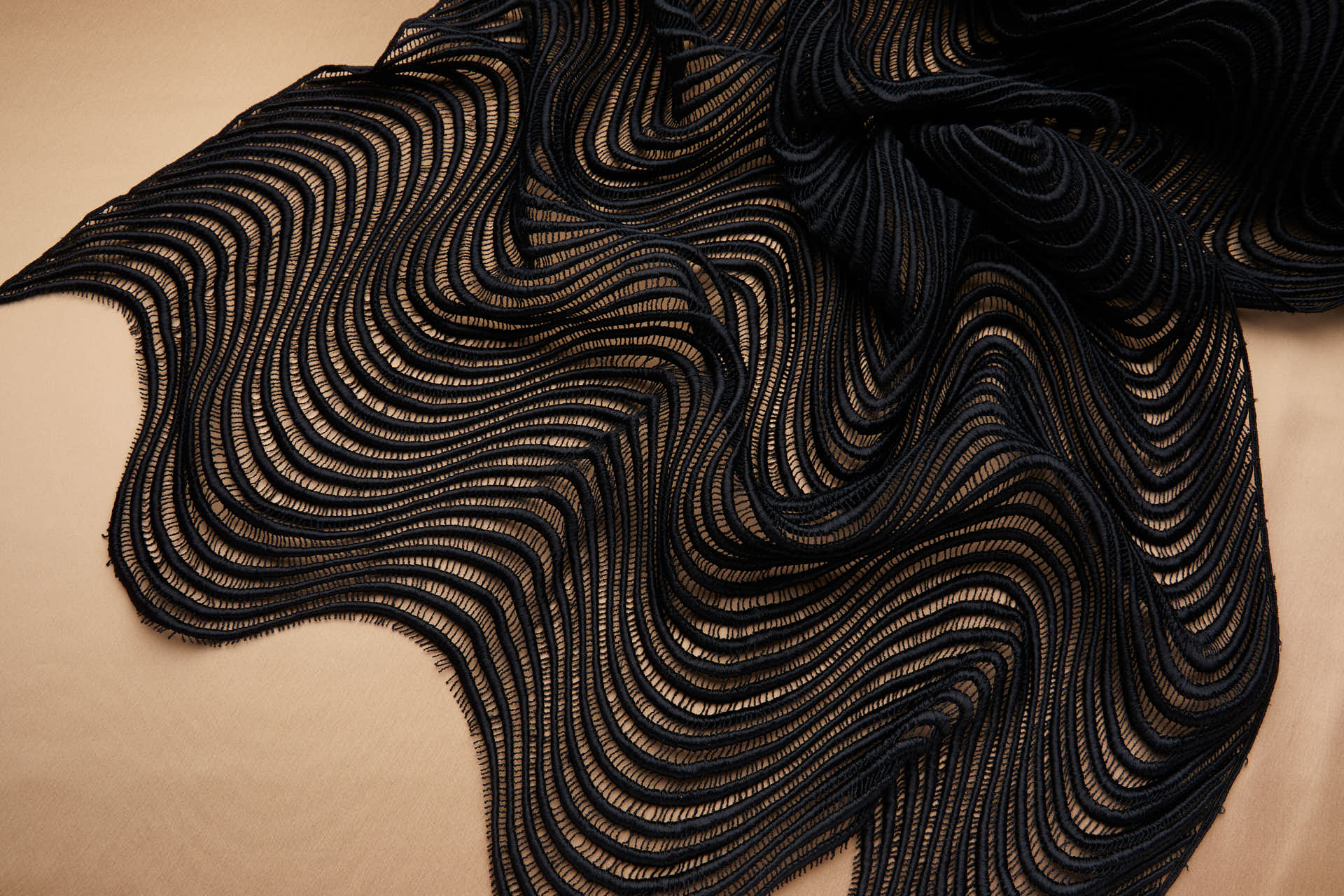 French Custom Made Wavy Guipure Lace in Black - 90cm fabric, image 2 of 9