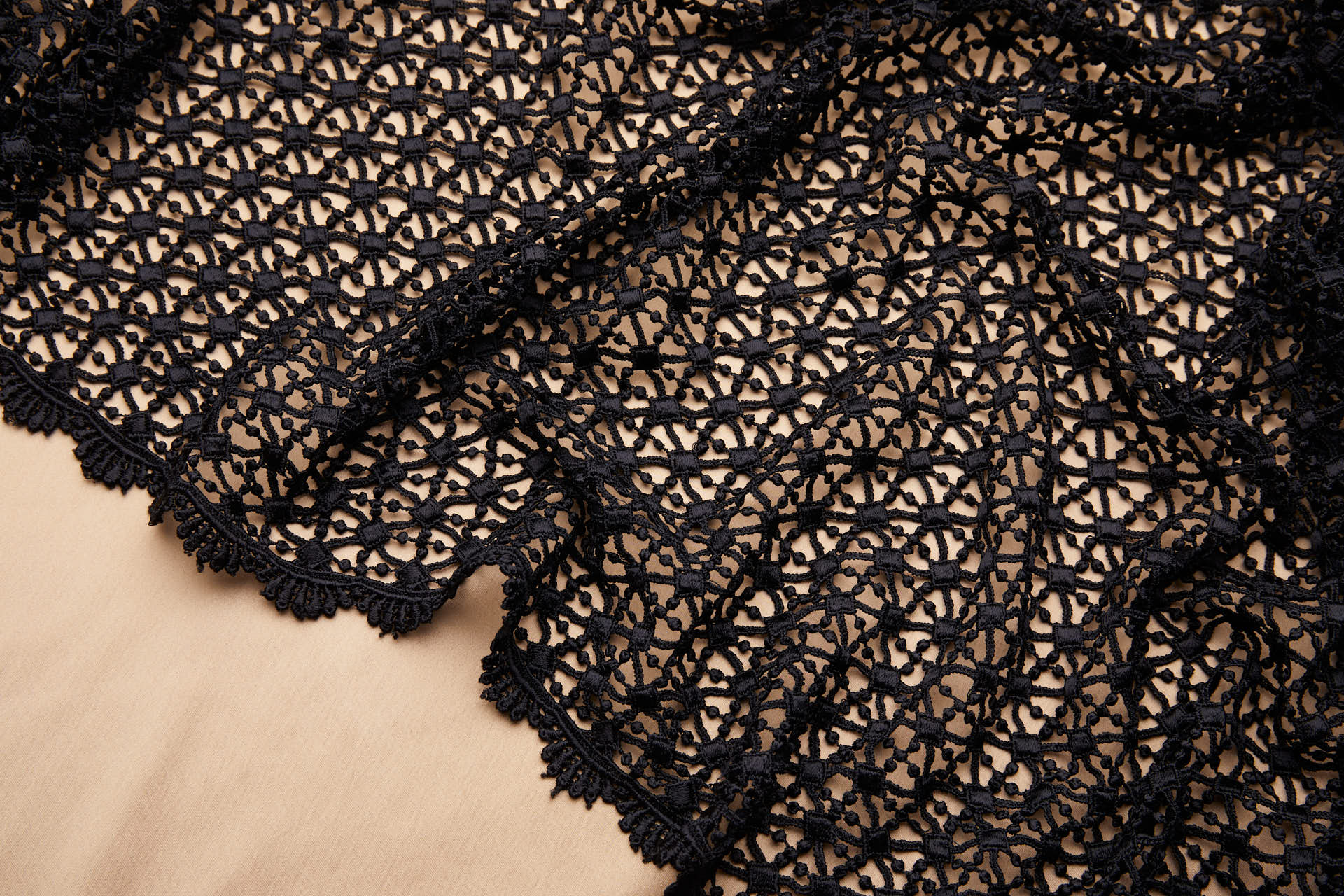 Geometric Trellis Guipure Lace in Black fabric, image 2 of 10
