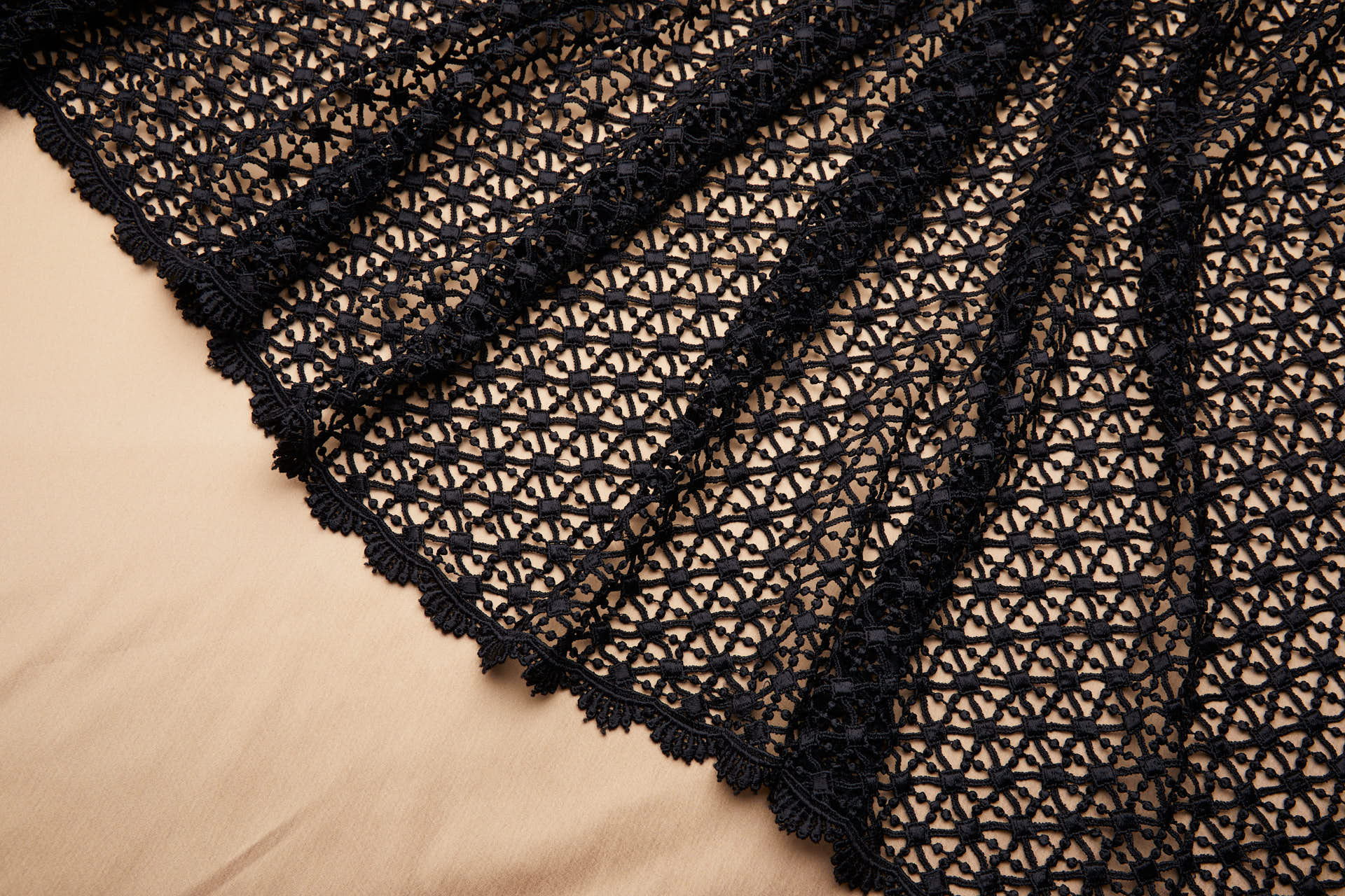 Geometric Trellis Guipure Lace in Black fabric, image 3 of 10