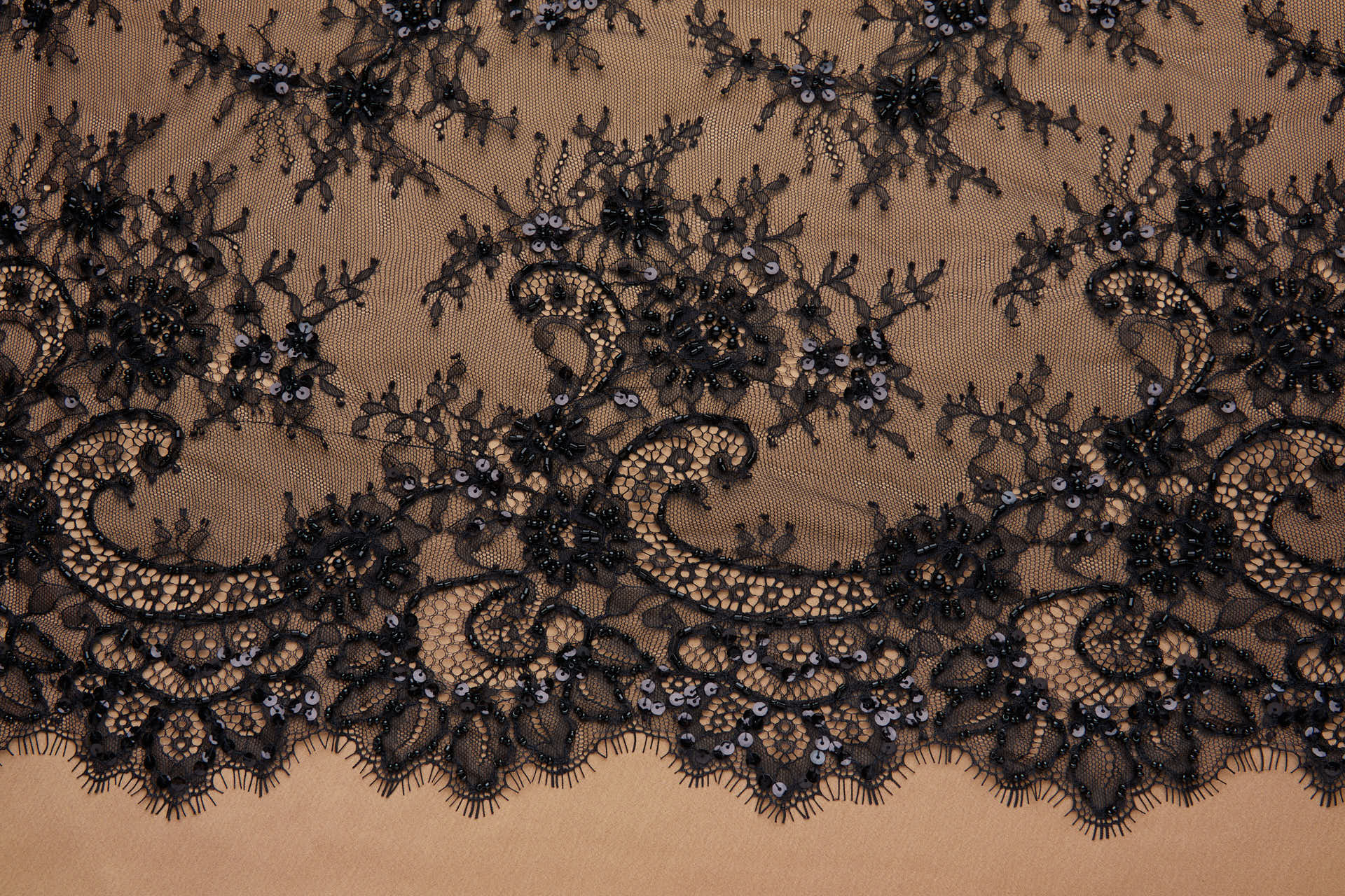Beaded and Sequinned Chantilly Lace in Black fabric, image 8 of 11