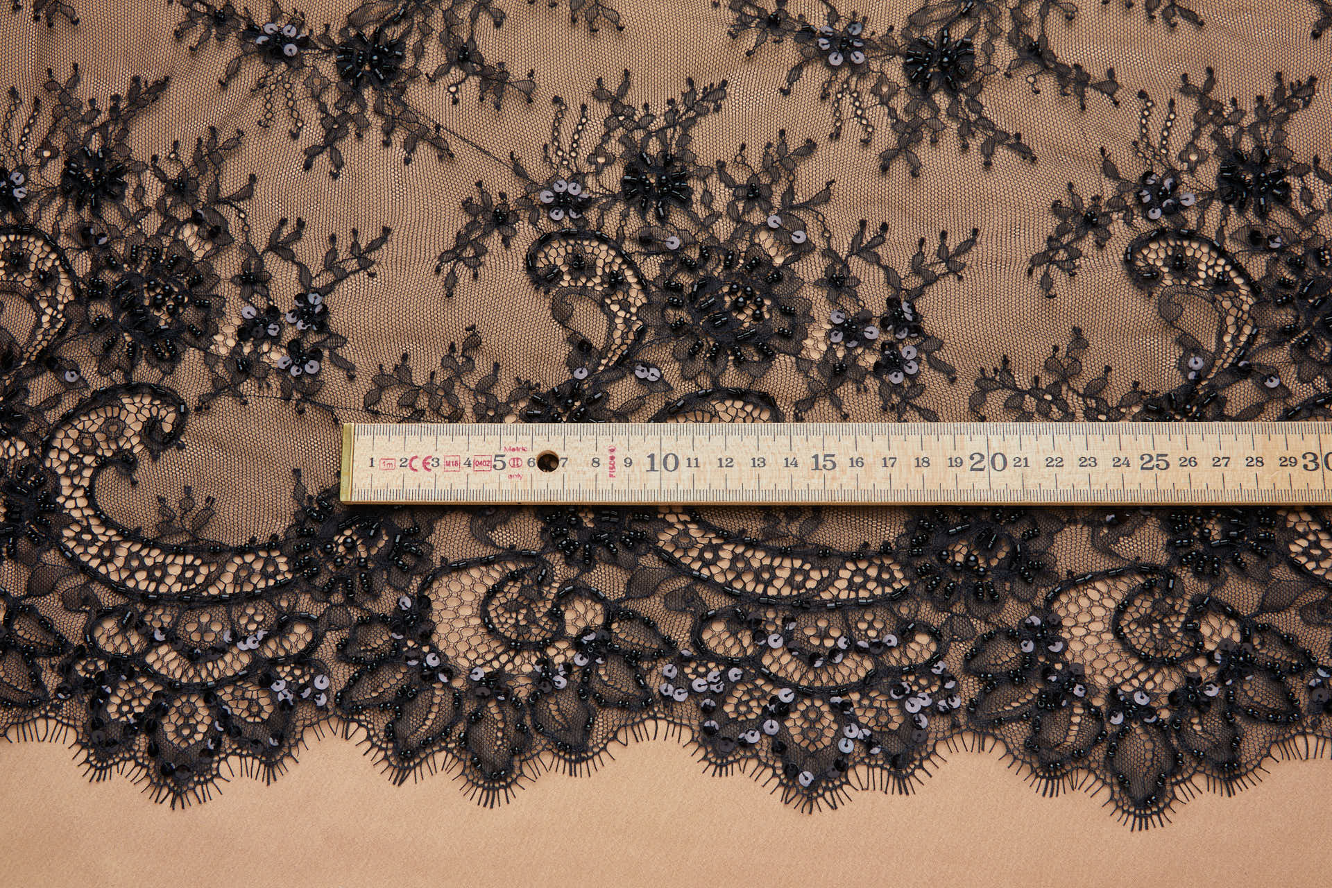 Beaded and Sequinned Chantilly Lace in Black fabric, image 4 of 11