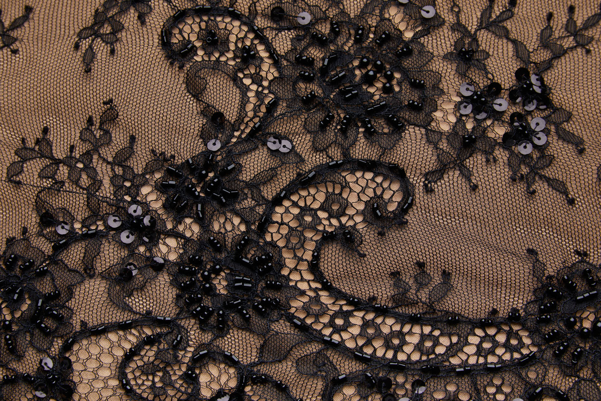 Beaded and Sequinned Chantilly Lace in Black fabric, image 3 of 11