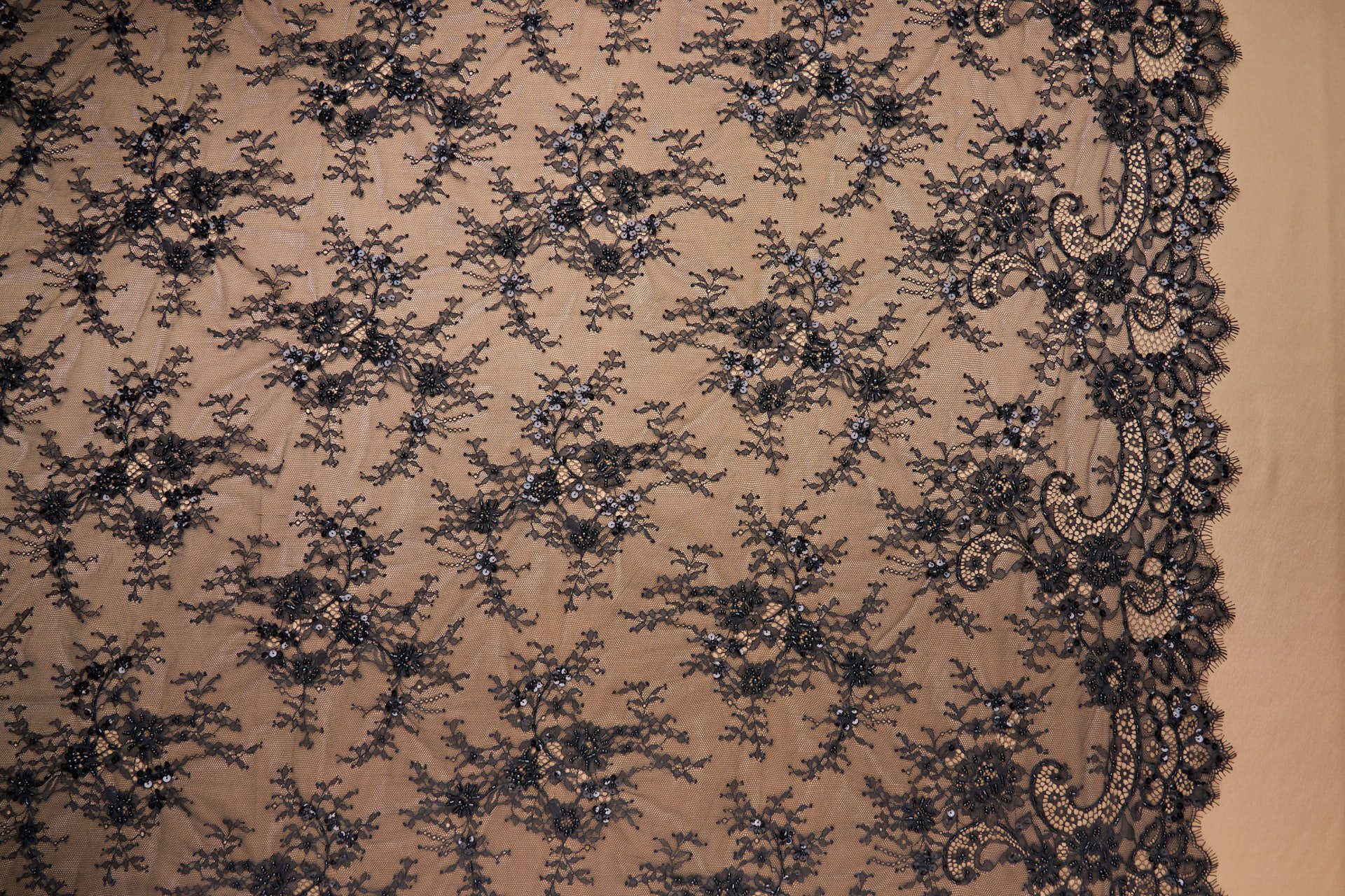 Beaded and Sequinned Chantilly Lace in Black fabric, image 10 of 11