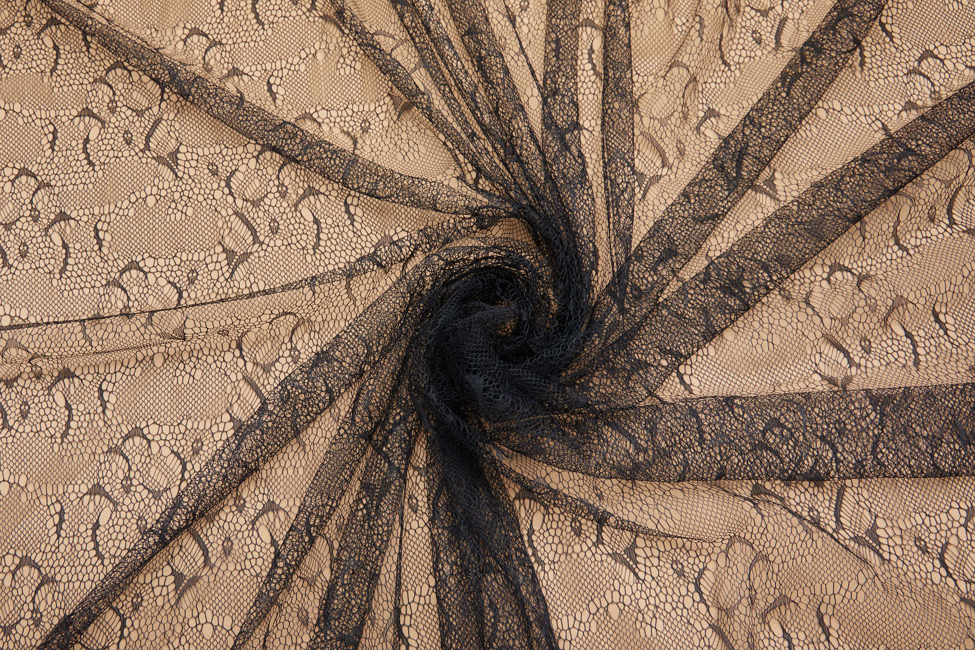 Delicate Abstract Black Raschel Lace fabric, image 2 of 5