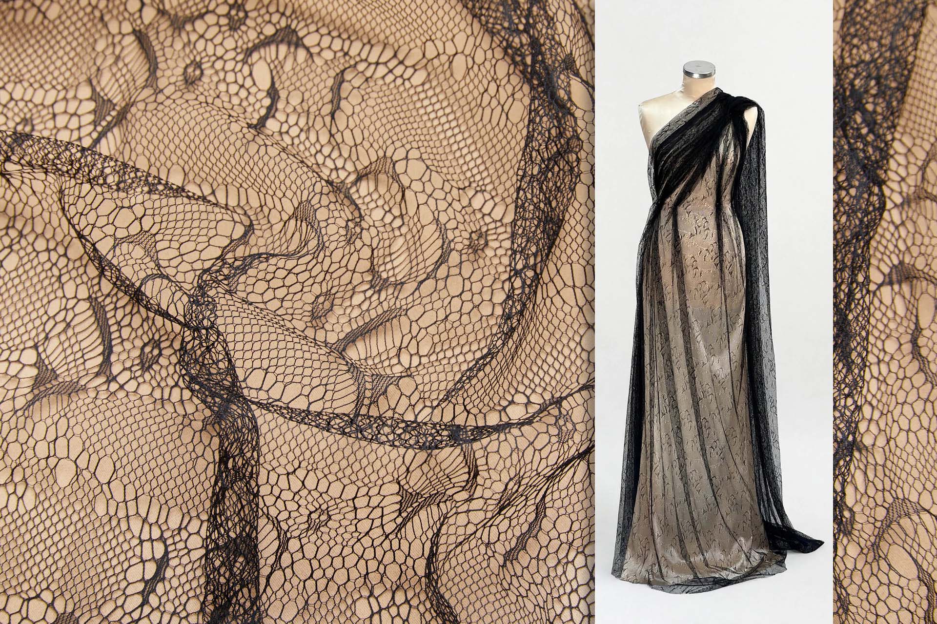 Delicate Abstract Black Raschel Lace fabric