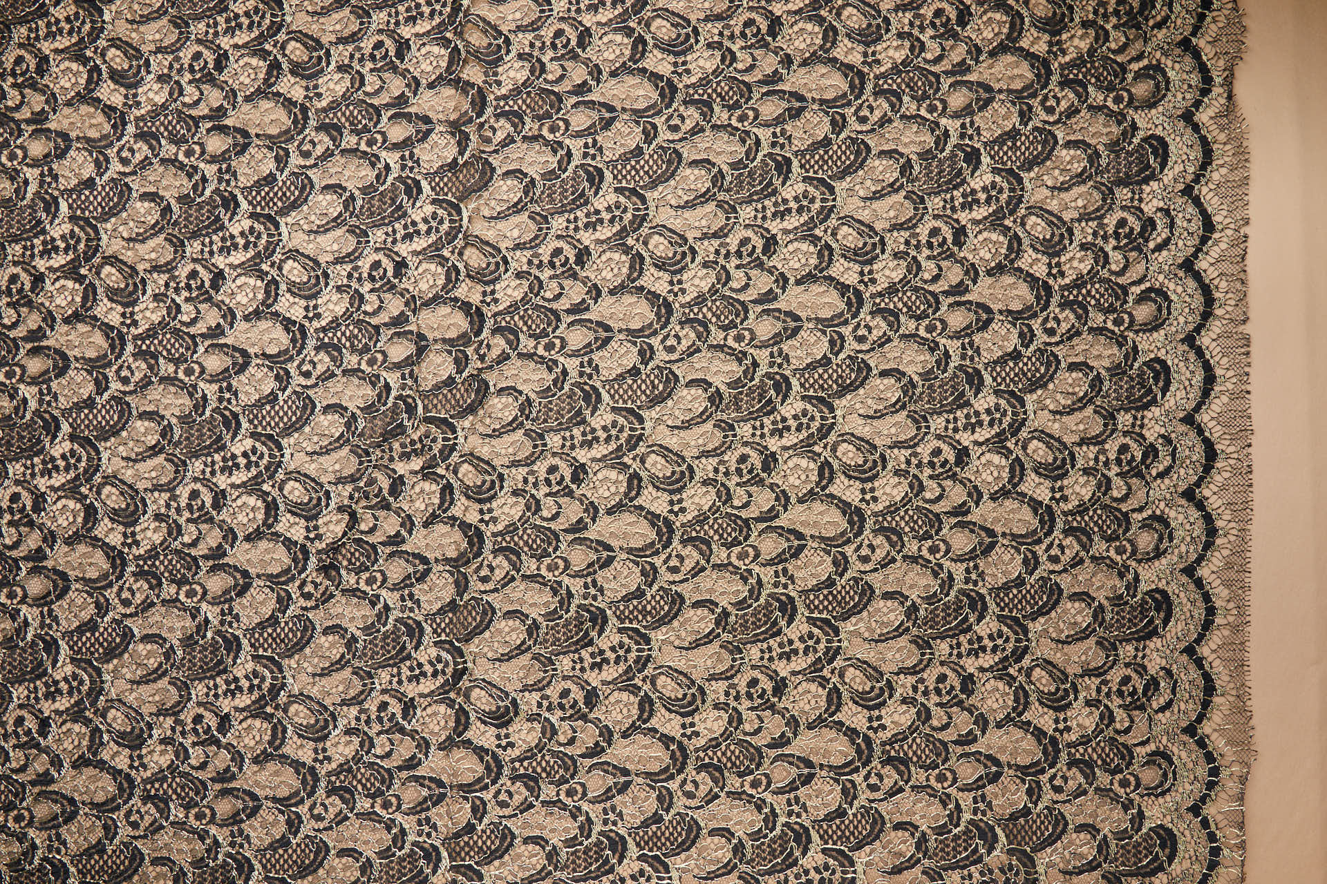 Abstract Feathers Leavers Lace - Black with Gold Cording fabric, image 19 of 19