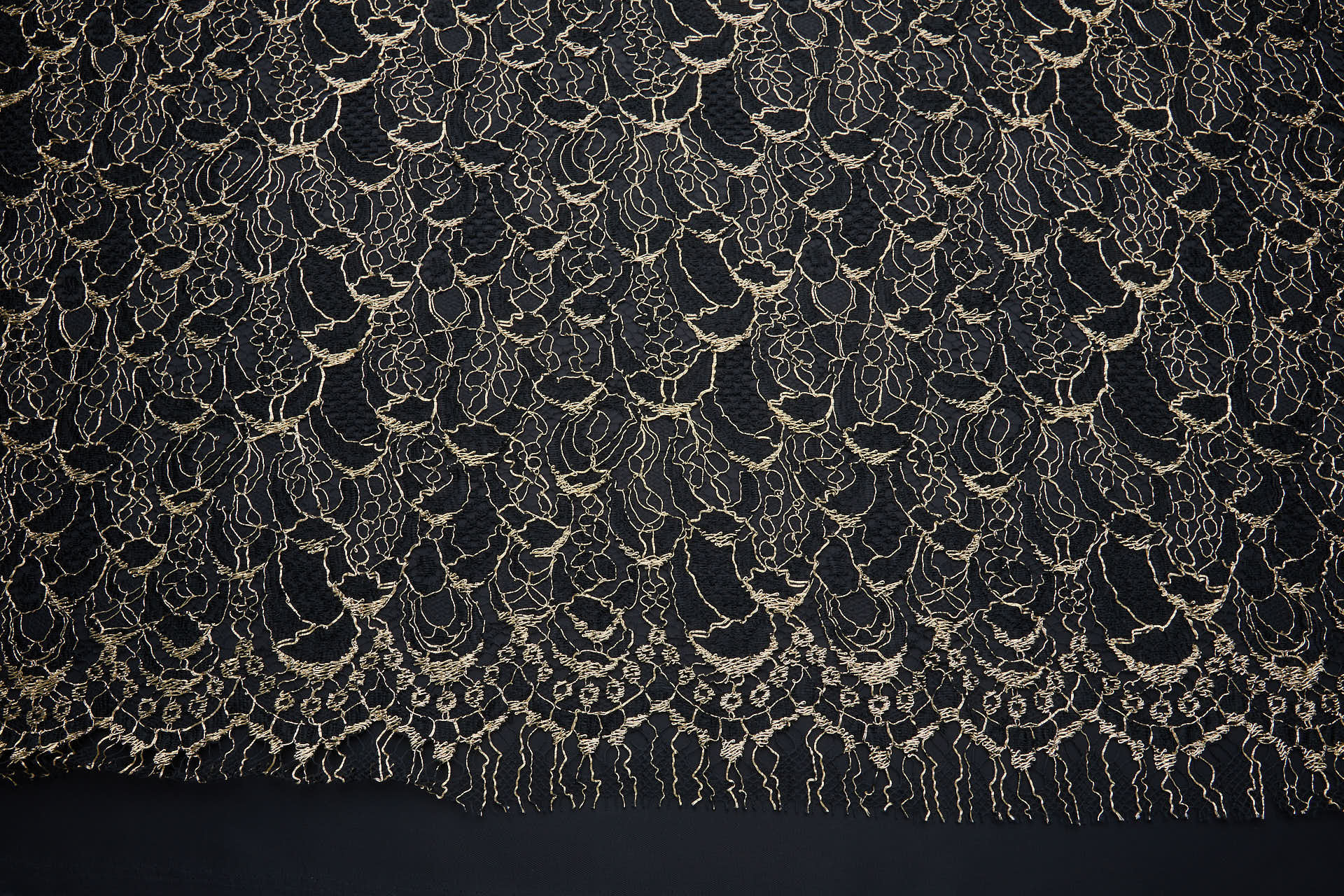 Abstract Feathers Leavers Lace - Black with Gold Cording fabric, image 15 of 19
