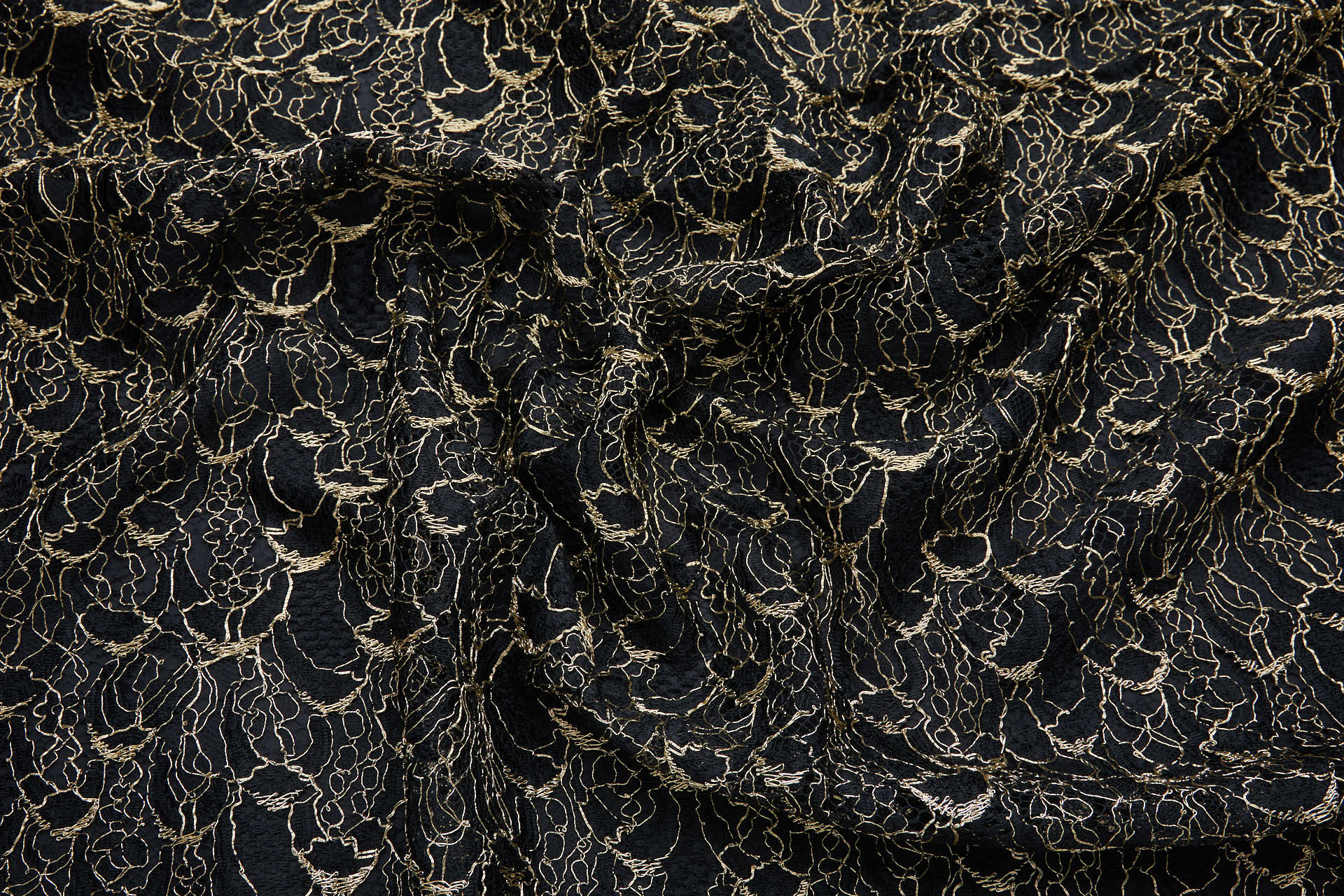 Abstract Feathers Leavers Lace - Black with Gold Cording fabric, image 16 of 19