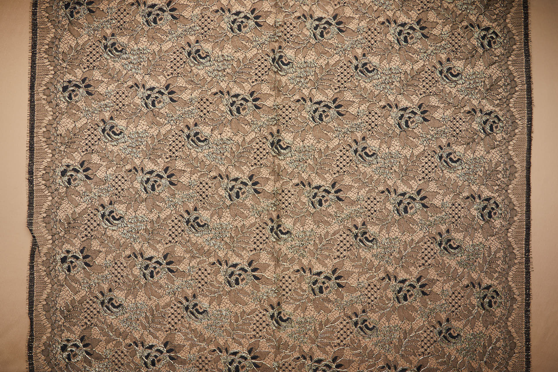 Flowers and Foliage Lace - Black with Gold Cord fabric, image 7 of 12