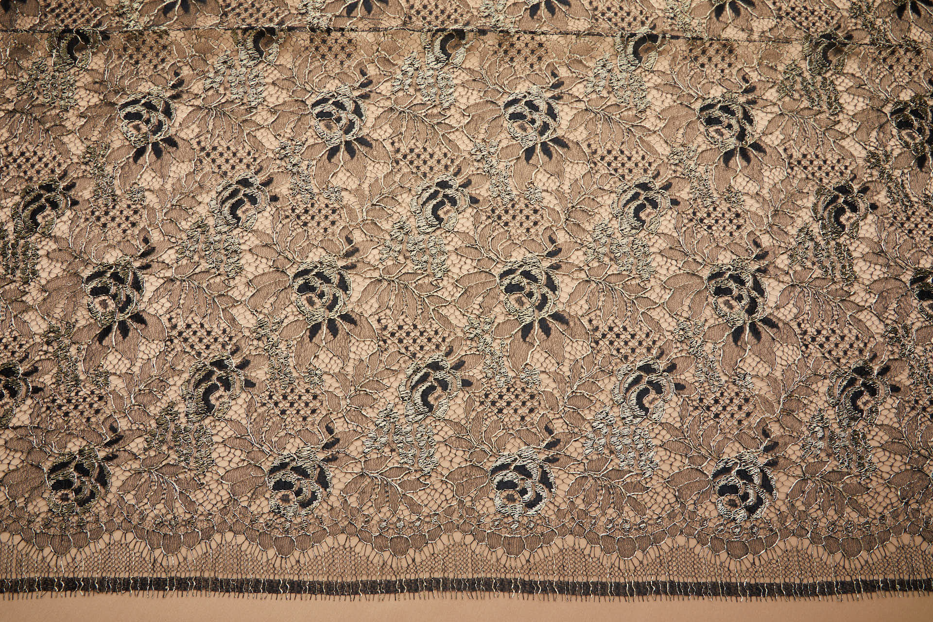 Flowers and Foliage Lace - Black with Gold Cord fabric, image 12 of 12