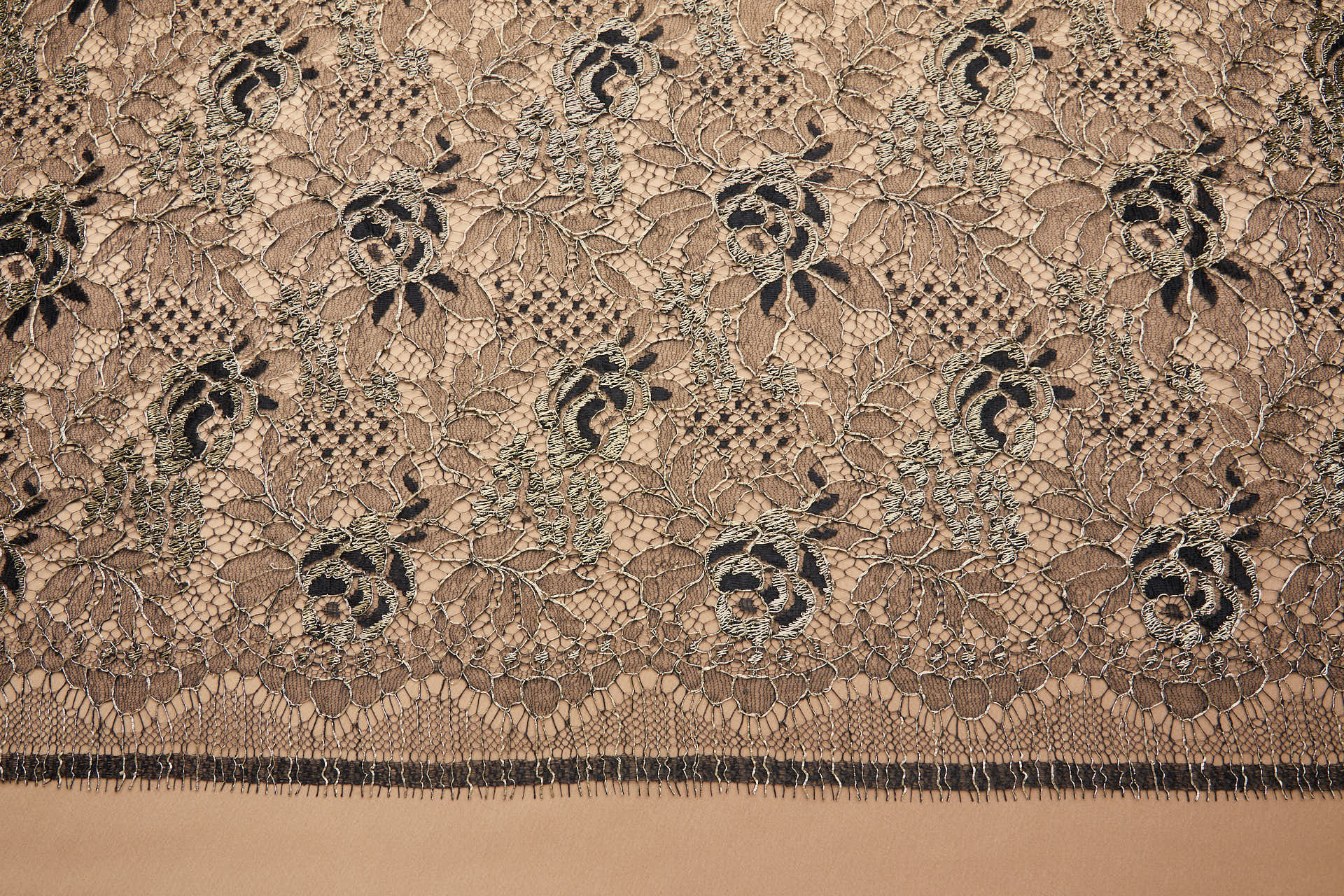 Flowers and Foliage Lace - Black with Gold Cord fabric, image 8 of 12