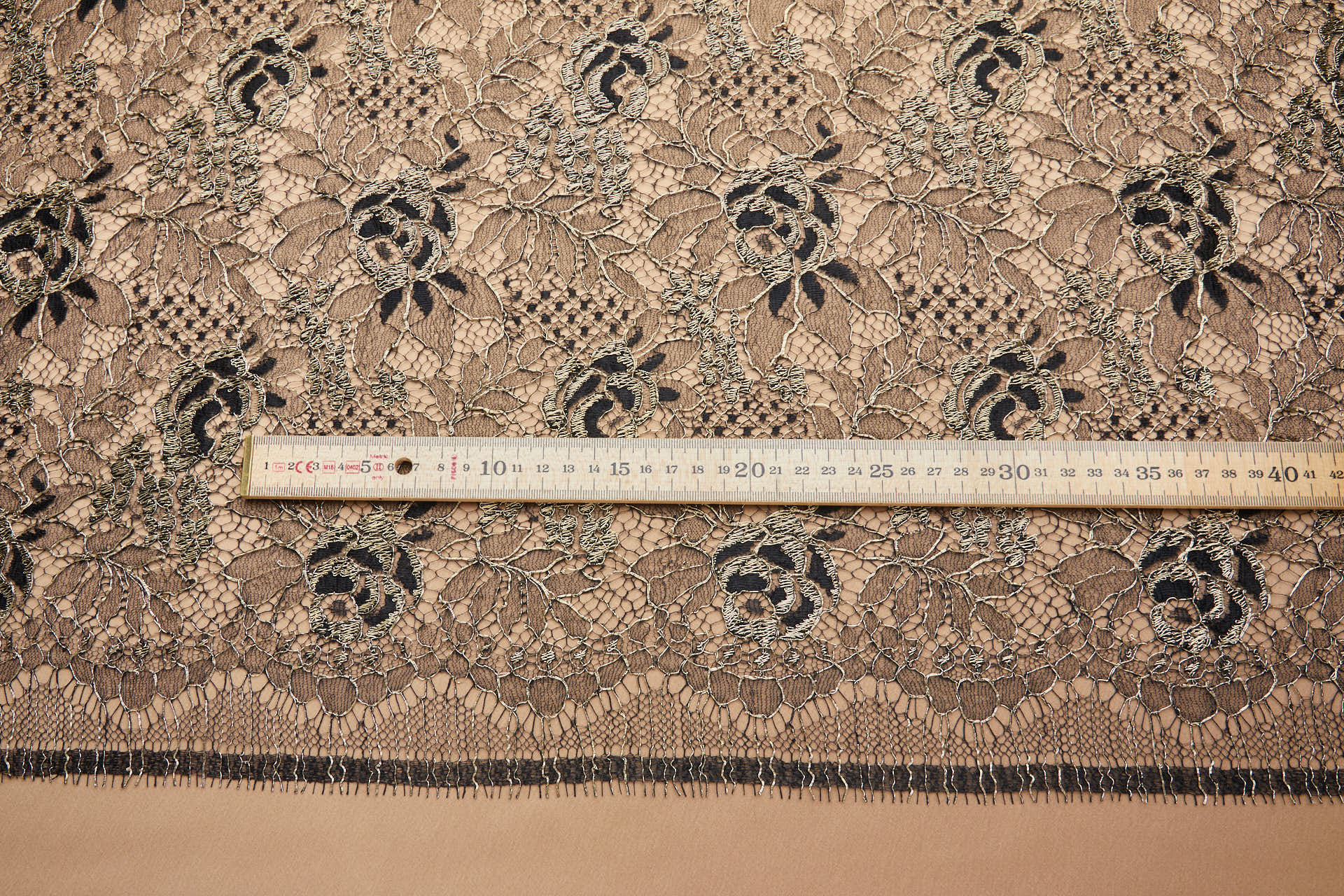 Flowers and Foliage Lace - Black with Gold Cord fabric, image 11 of 12