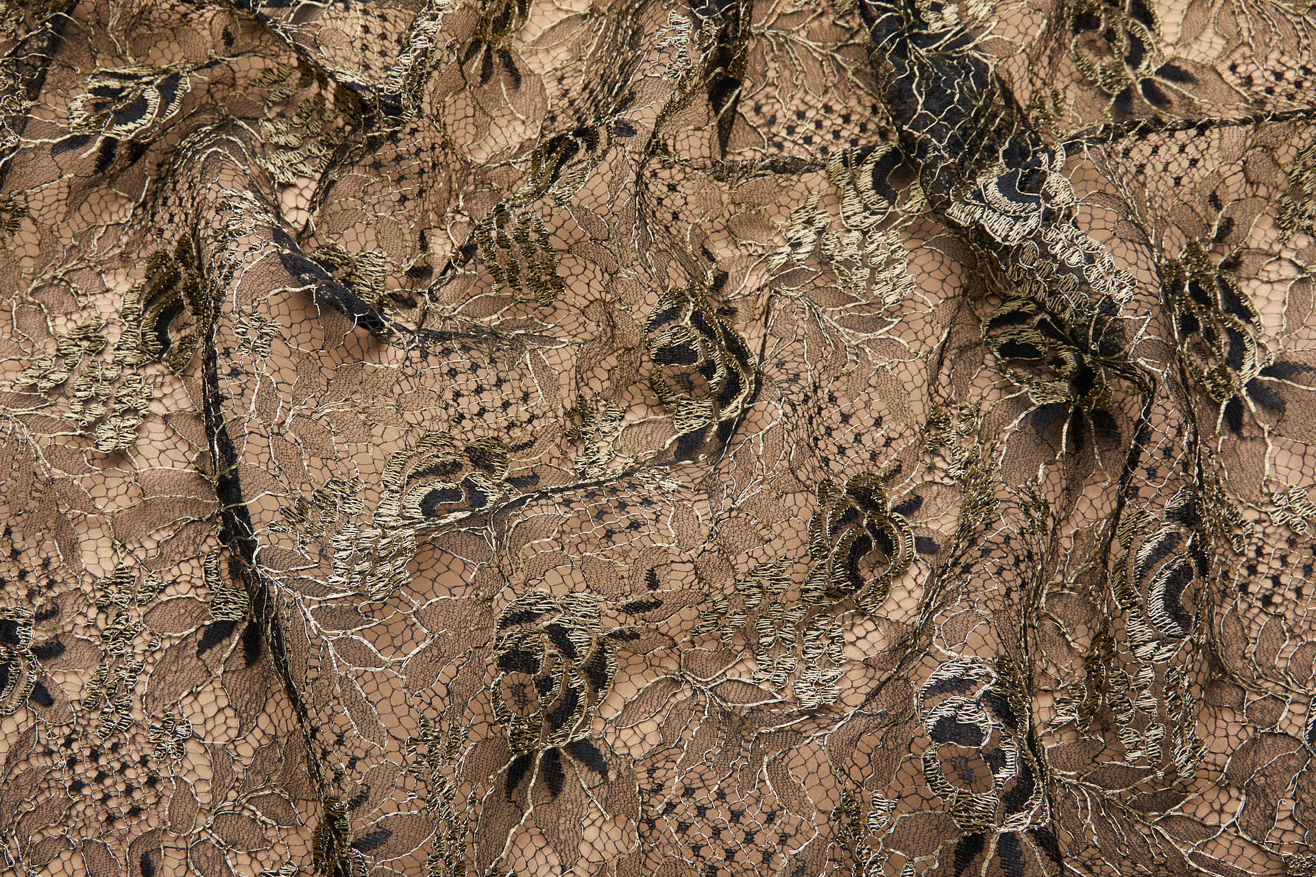 Flowers and Foliage Lace - Black with Gold Cord fabric, image 9 of 12