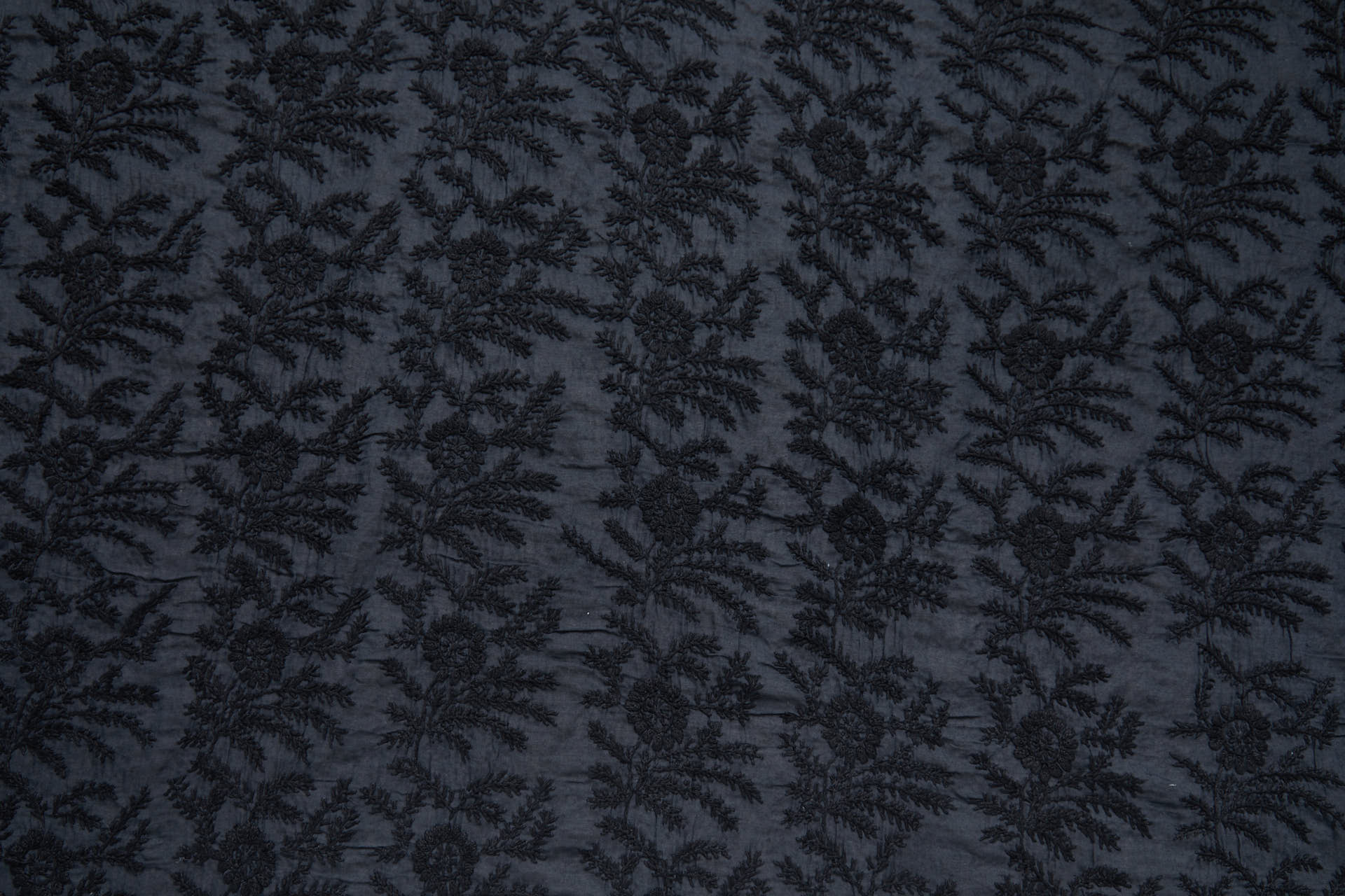 Black Cotton Floral Spray Embroidery on Washed Black Cotton Mull fabric, image 8 of 8
