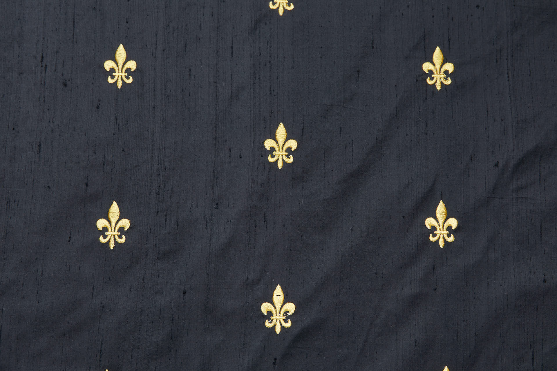 Gold Fleur de Lys Embroidery on Black Silk Dupion fabric, image 6 of 10