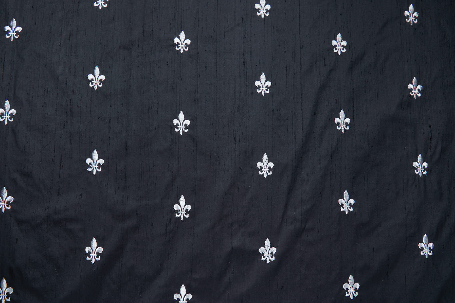 Silver Fleur de Lys Embroidery on Black Silk Dupion fabric, image 6 of 9