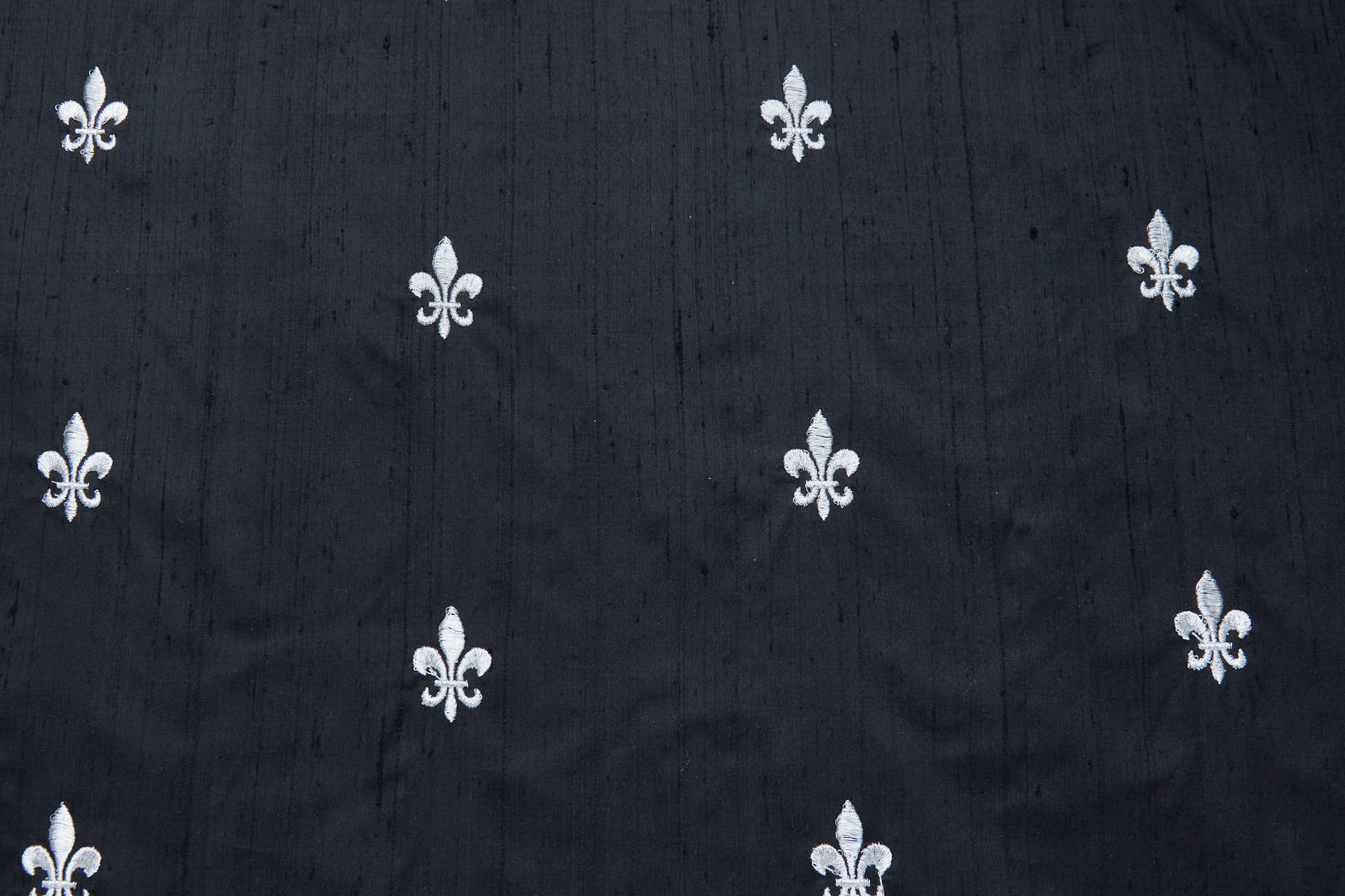Silver Fleur de Lys Embroidery on Black Silk Dupion fabric, image 7 of 9