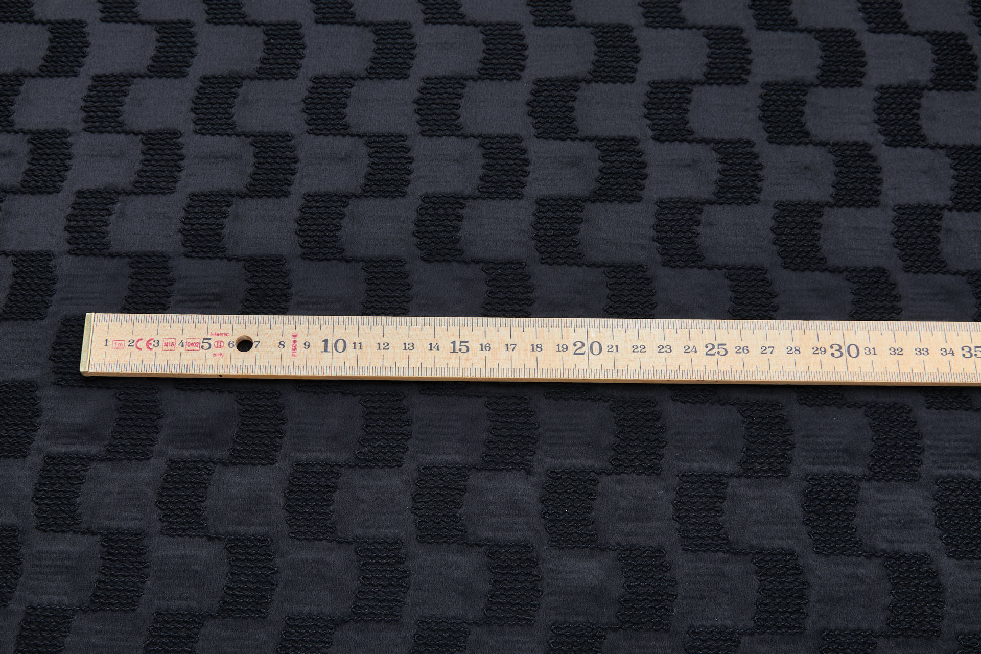 Black Geometric Embroidery on Sandwashed Black Silk Satin fabric, image 8 of 8
