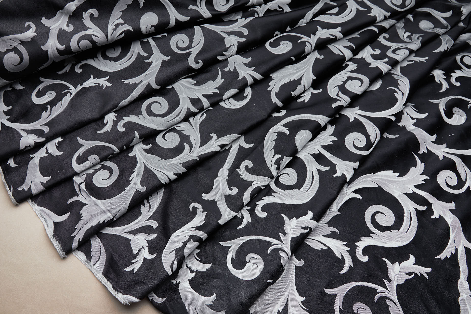 Large Scroll Reversible Pattern Silk Jacquard in Black and White fabric