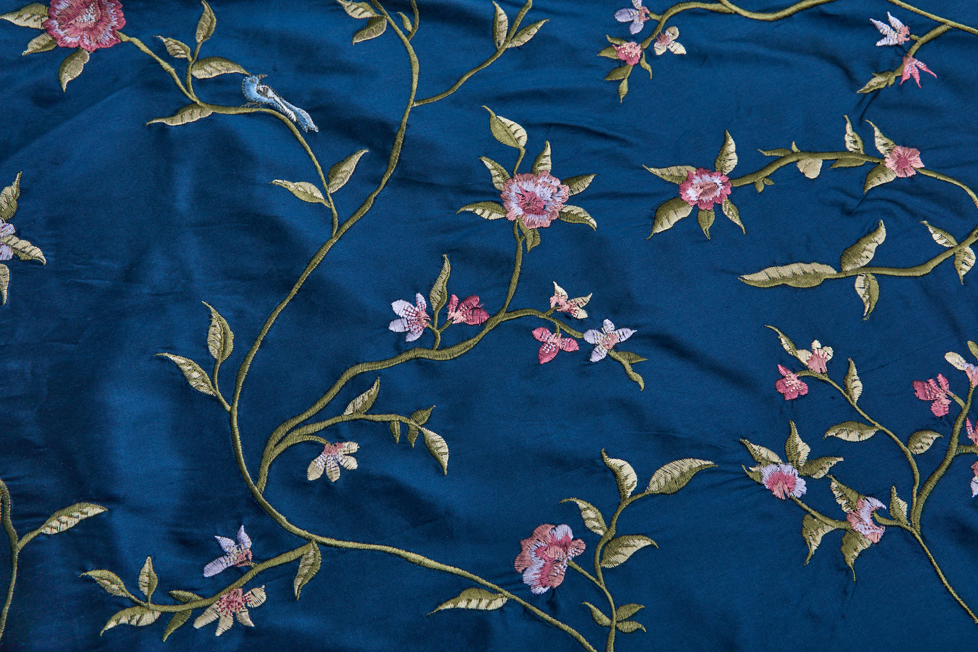 Bird Embroidery - Dark Blue fabric, image 3 of 11