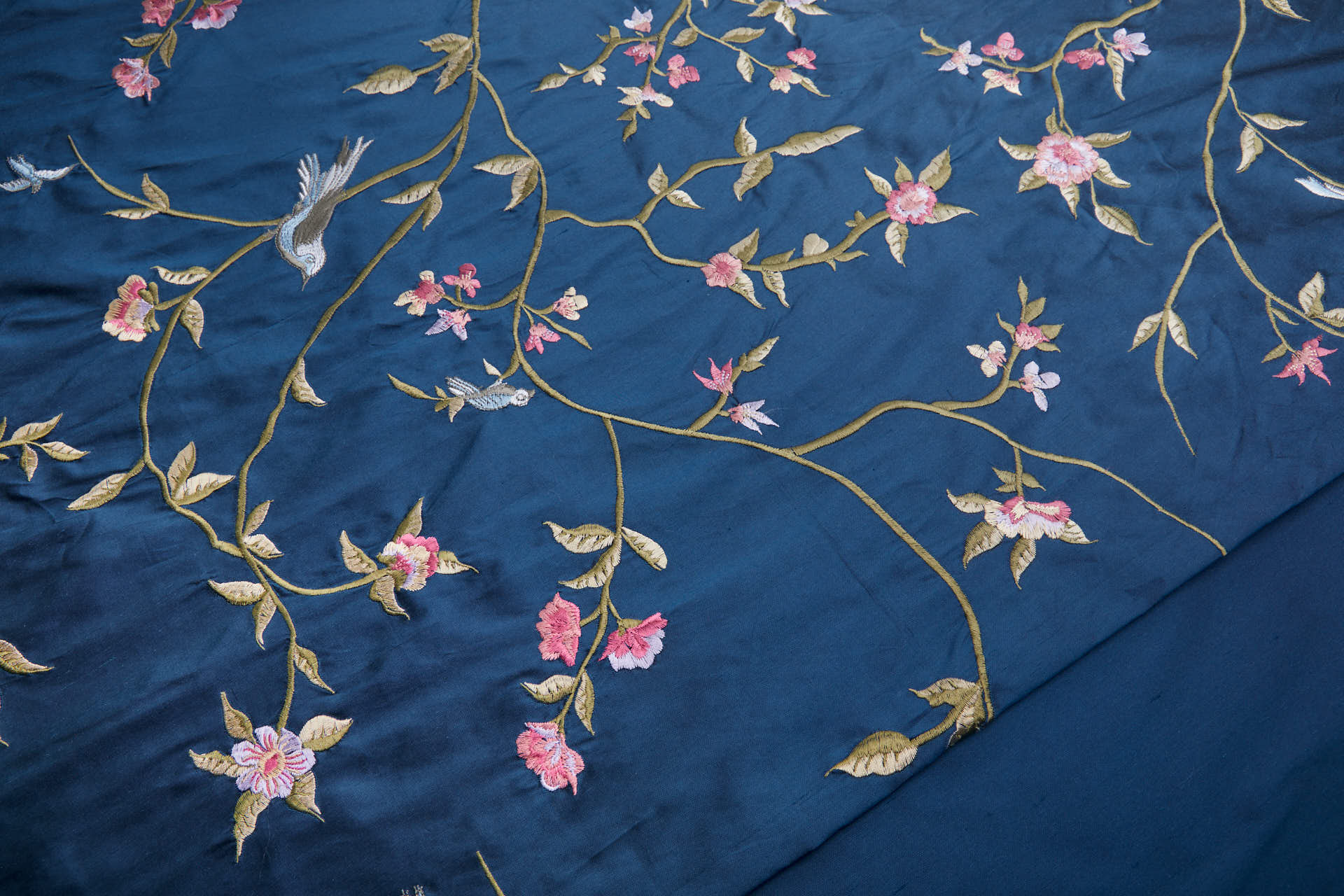 Bird Embroidery - Dark Blue fabric, image 2 of 11