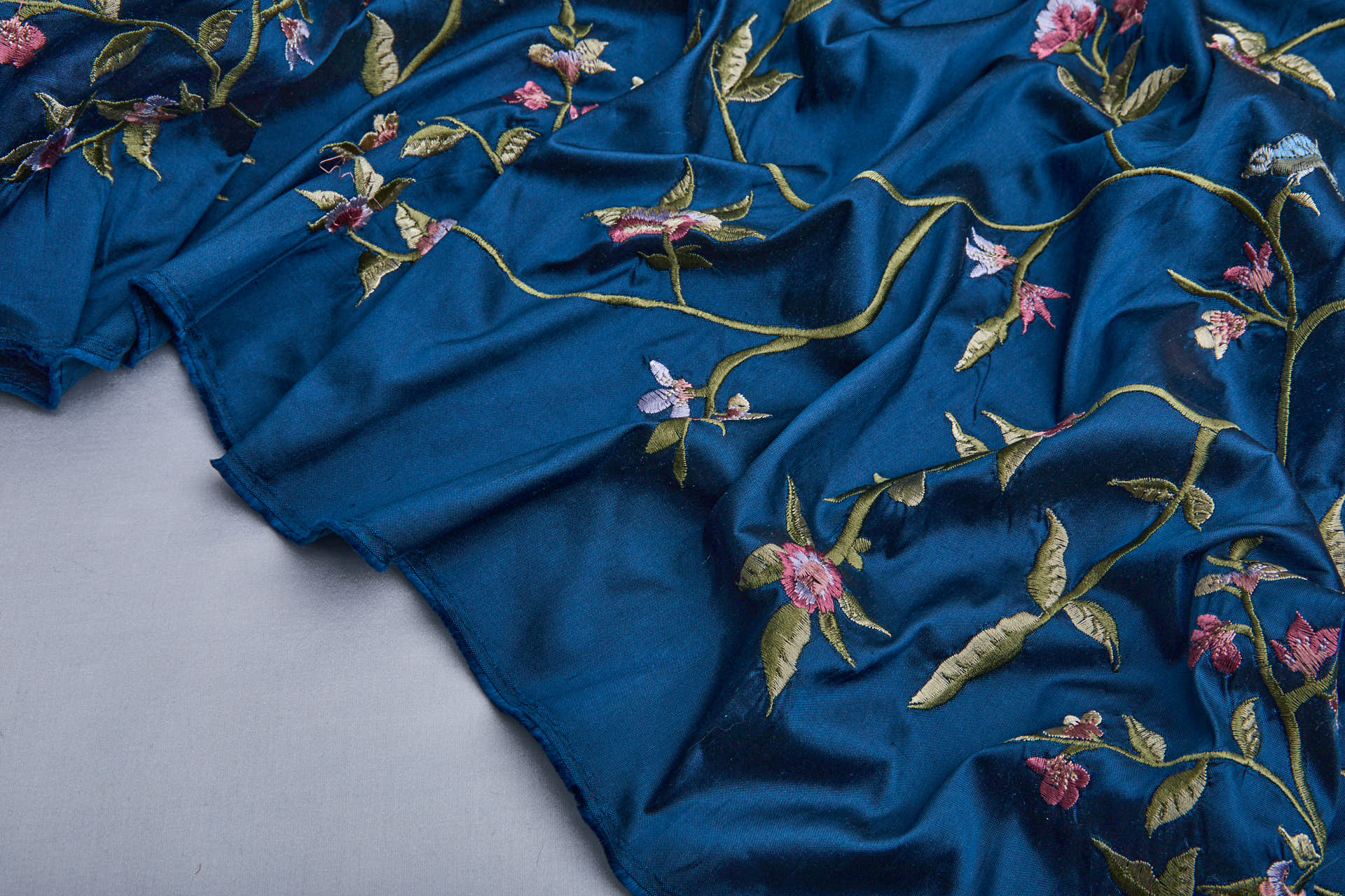 Bird Embroidery - Dark Blue fabric, image 5 of 11